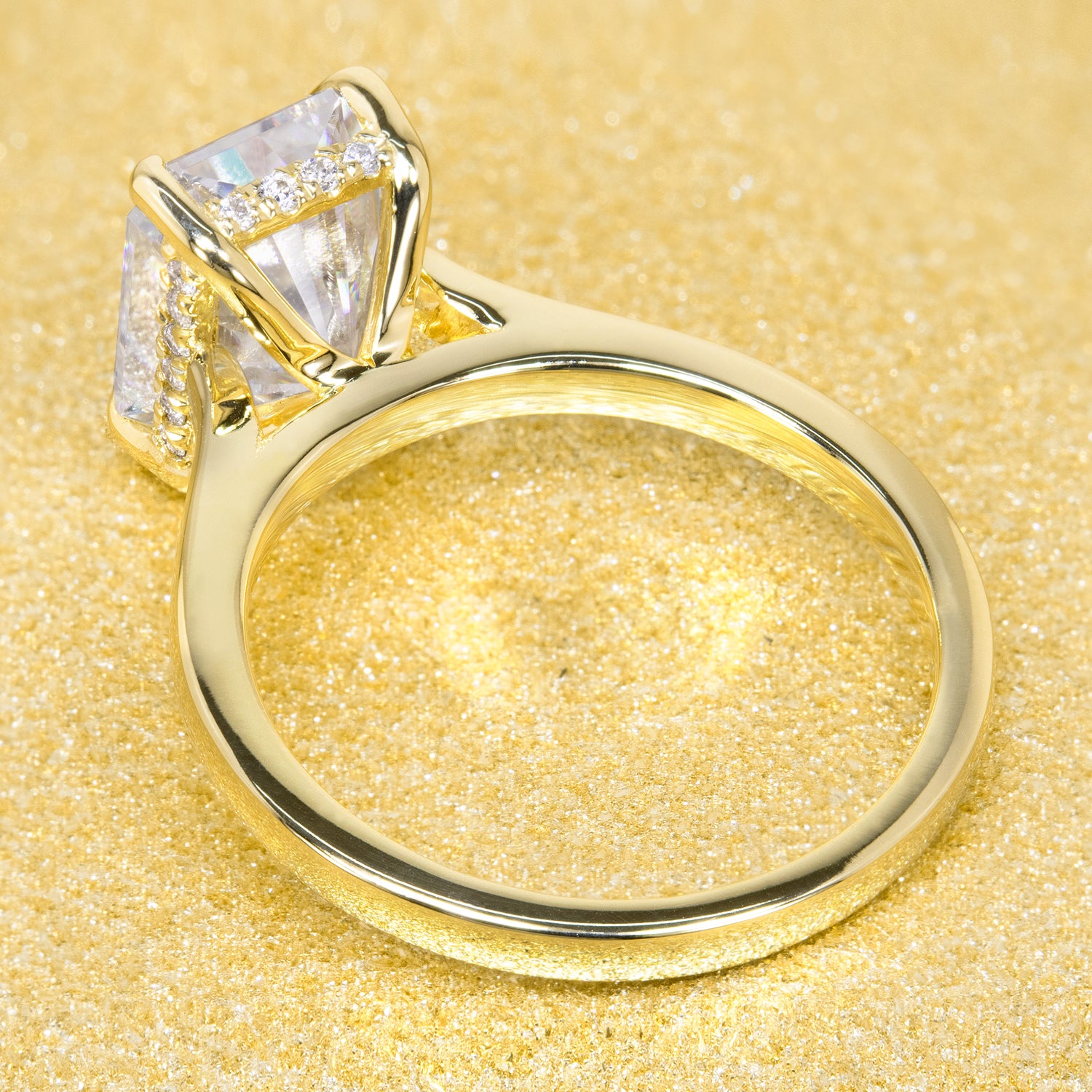 Classic 2.75ct Radiant-cut Cathedral Hidden Halo Moissanite and Diamond Engagement Ring | Earthena Jewelry