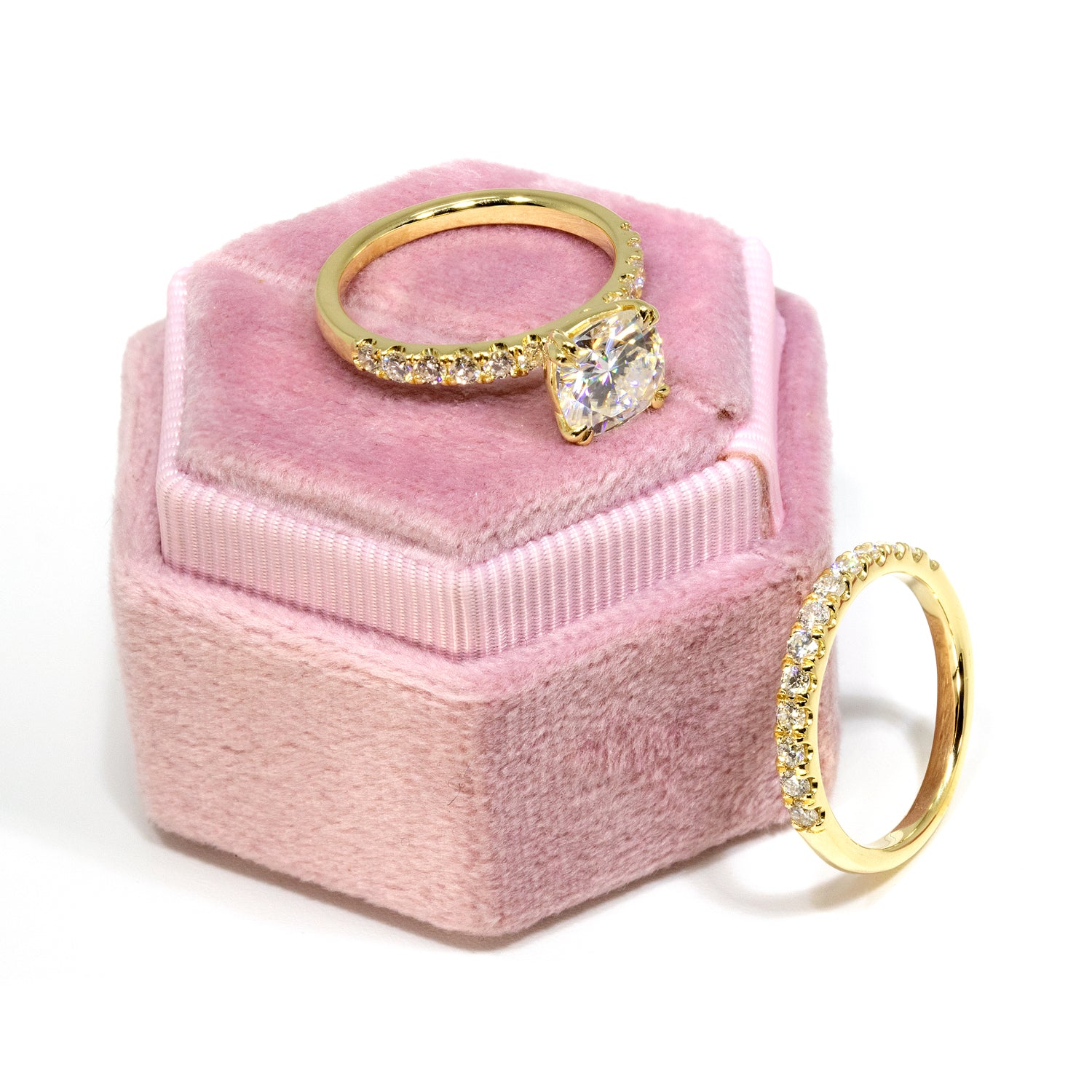 The Elsa, 2ct Cushion-cut Moissanite Basket U-Prong Ring