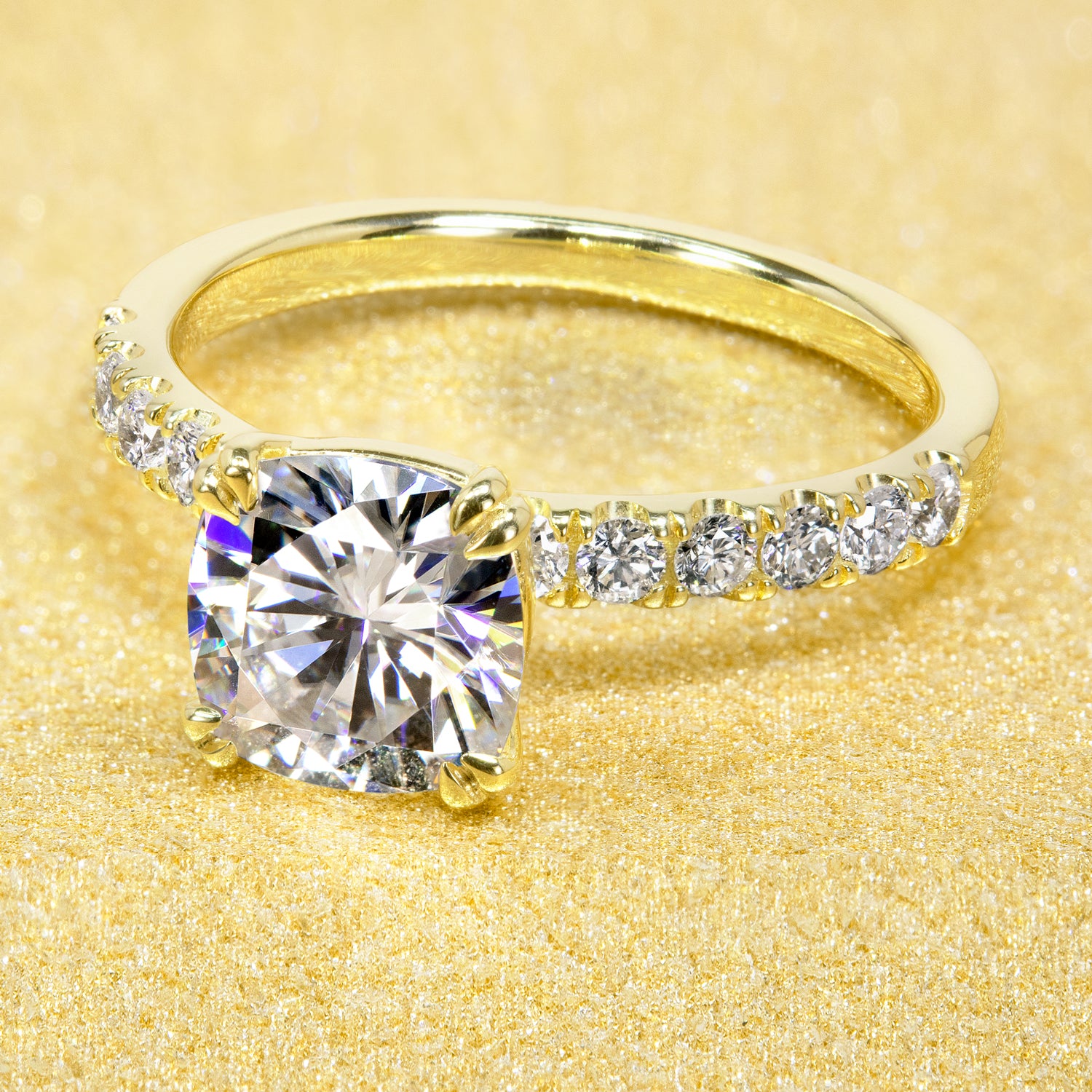 The Elsa, 2ct Cushion-cut Moissanite Basket U-Prong Ring