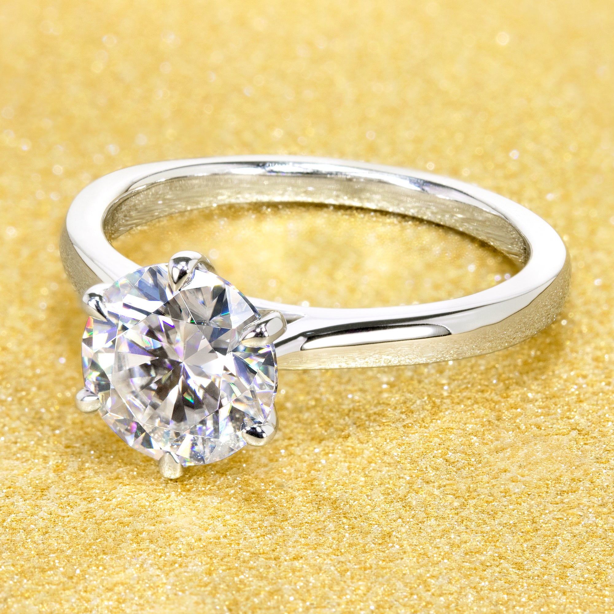 14K Gold 2ct Round Brilliant-cut Classic Cathedral Moissanite Solitaire Engagement Ring | Earthena Jewelry