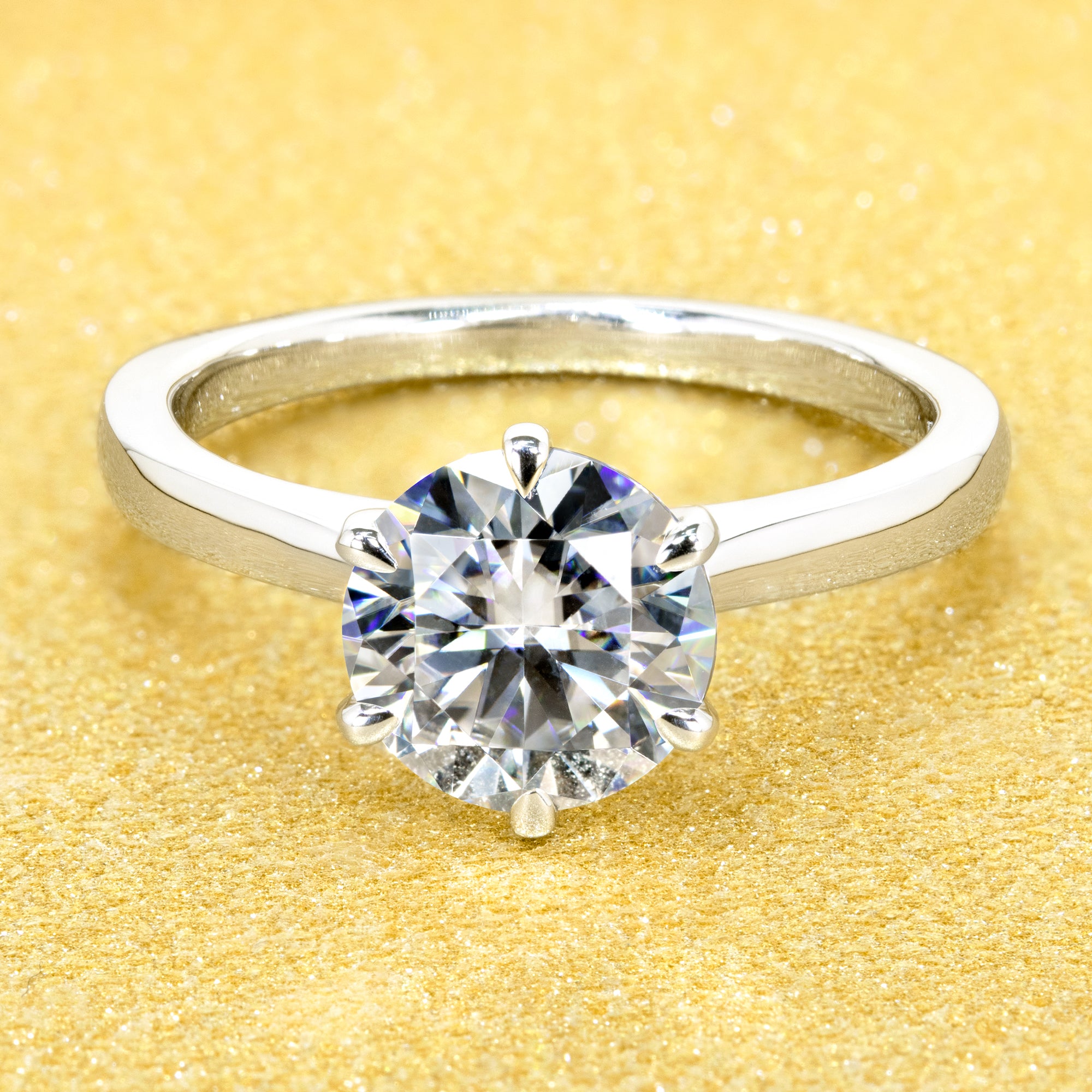 14K Gold 2ct Round Brilliant-cut Classic Cathedral Moissanite Solitaire Engagement Ring | Earthena Jewelry