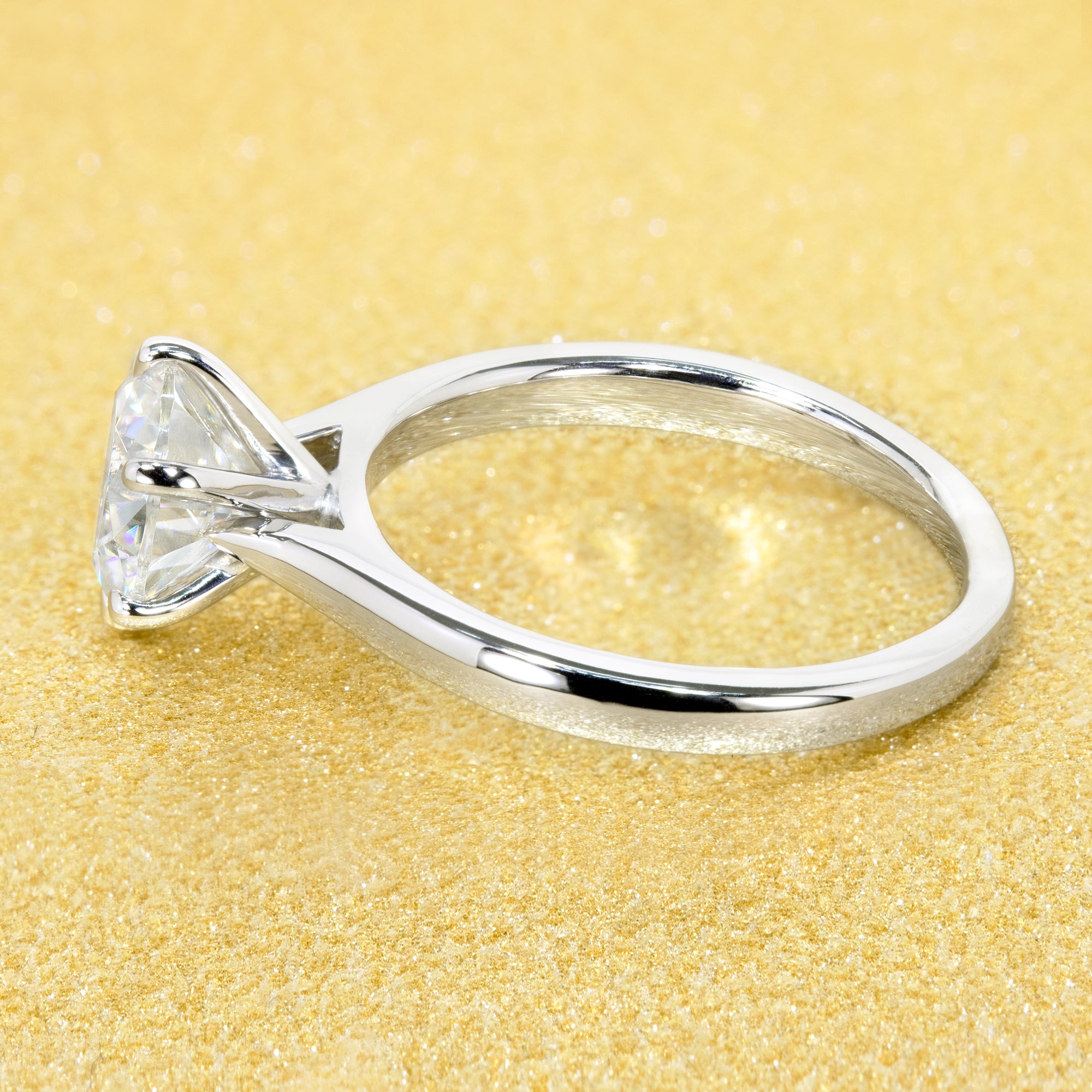 14K Gold 2ct Round Brilliant-cut Classic Cathedral Moissanite Solitaire Engagement Ring | Earthena Jewelry