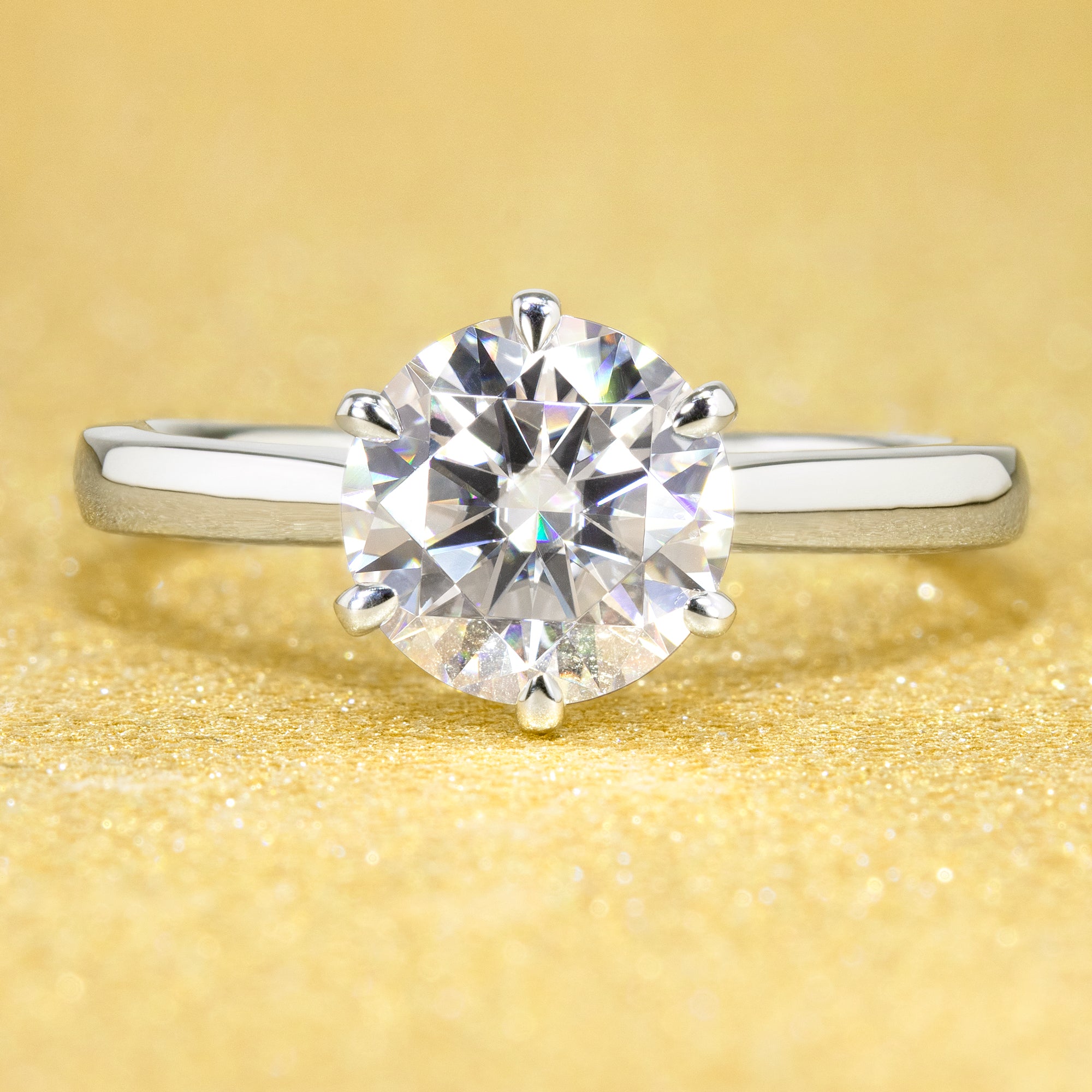 14K Gold 2ct Round Brilliant-cut Classic Cathedral Moissanite Solitaire Engagement Ring | Earthena Jewelry