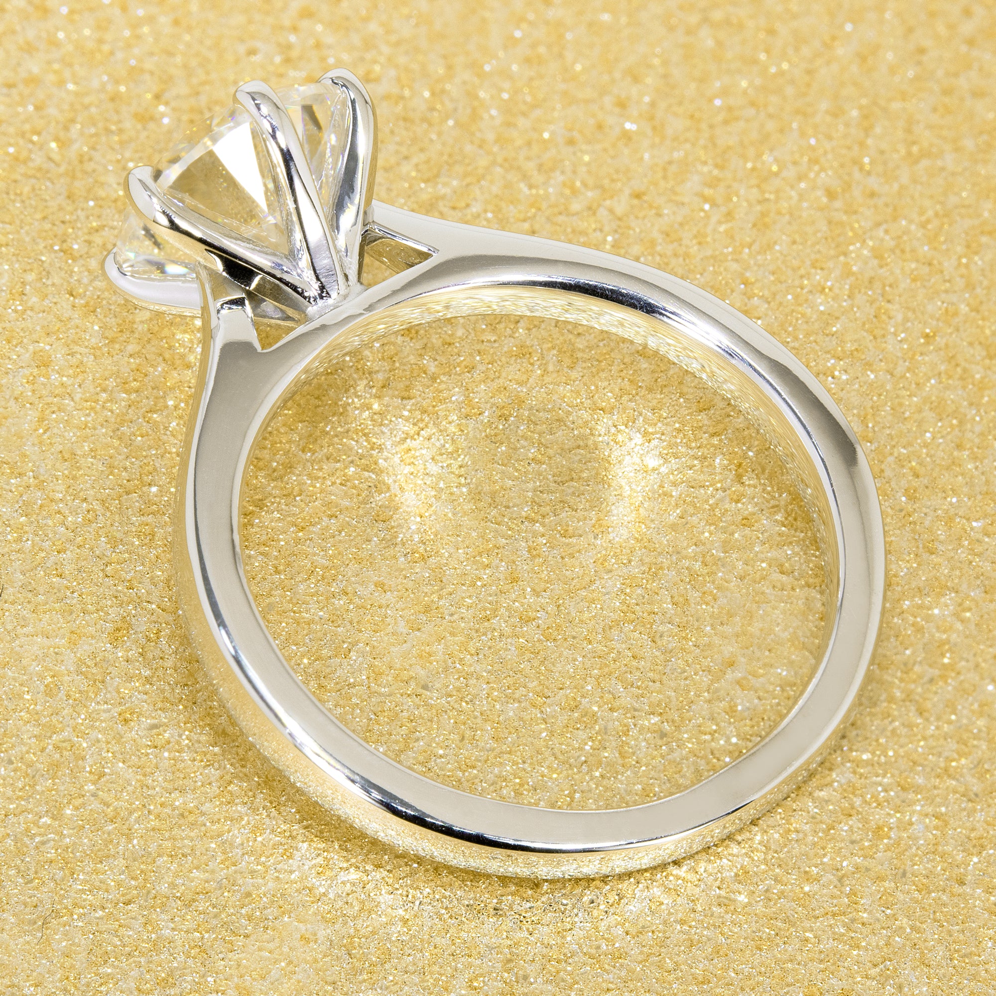 14K Gold 2ct Round Brilliant-cut Classic Cathedral Moissanite Solitaire Engagement Ring | Earthena Jewelry