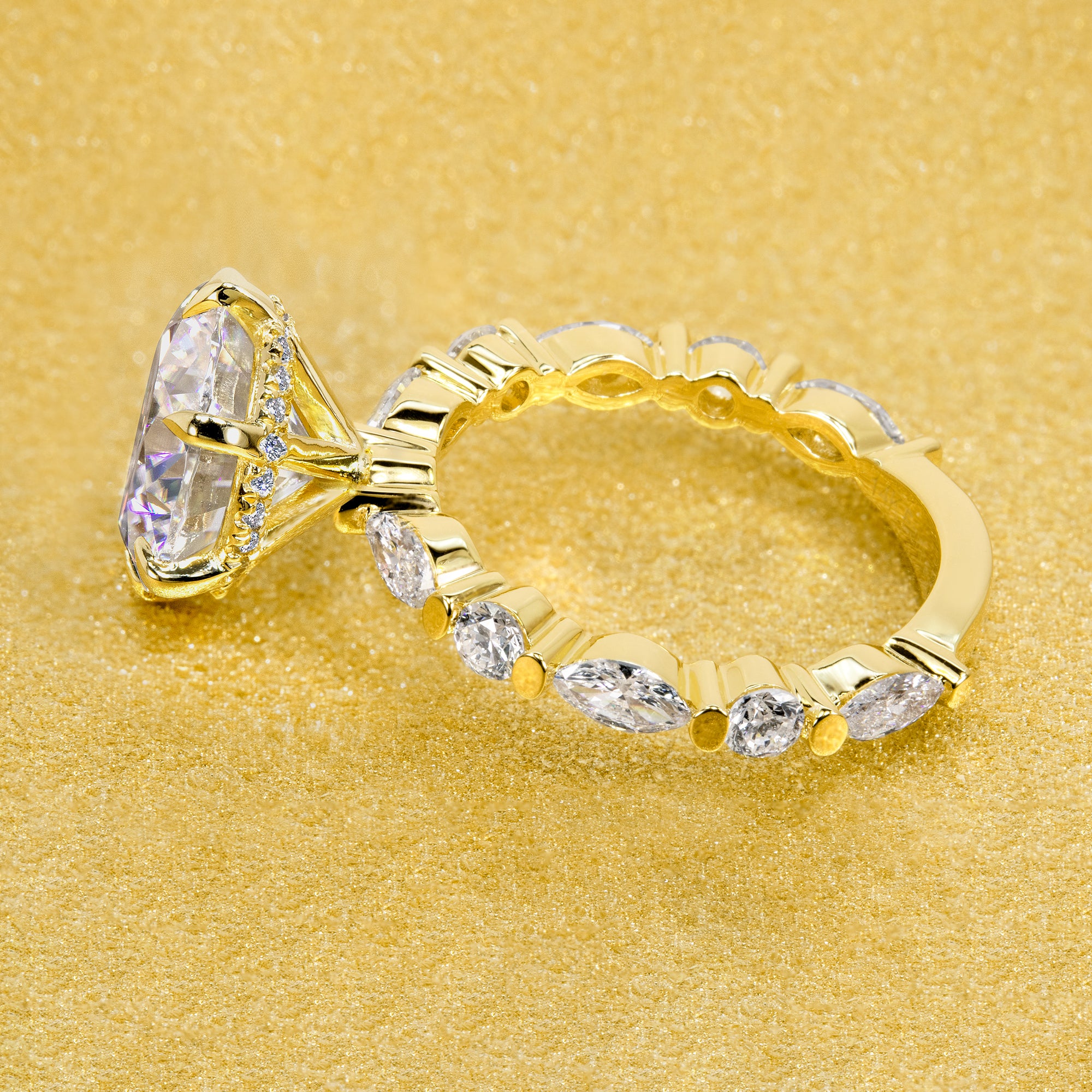 The Grace, 3ct Round Brilliant-cut Moissanite Hidden Eternity Halo Floating Marquise and Round Lab-grown Diamond Engagement Ring by Earthena Jewelry