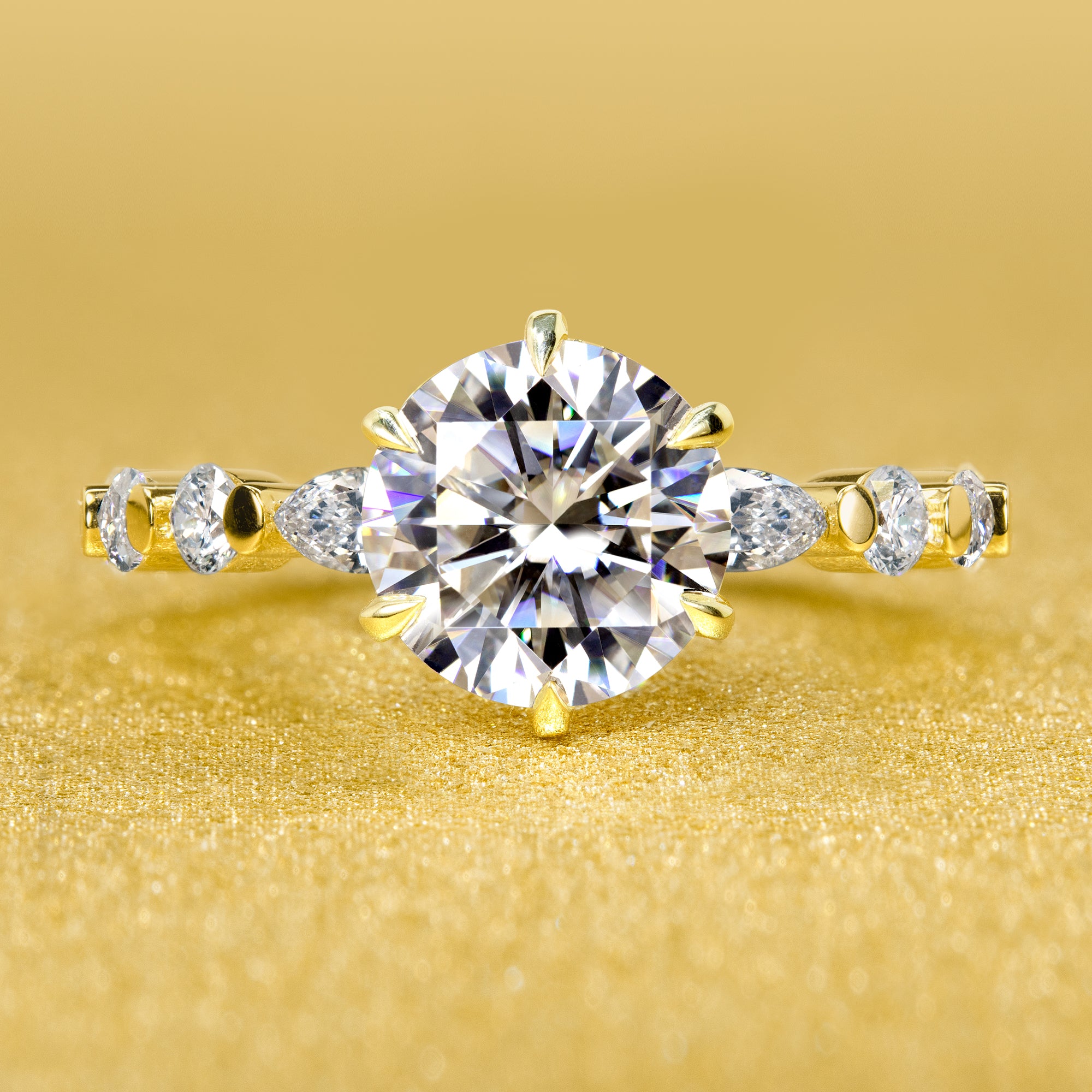 The Grace, 3ct Round Brilliant-cut Moissanite Hidden Eternity Halo Floating Marquise and Round Lab-grown Diamond Engagement Ring by Earthena Jewelry