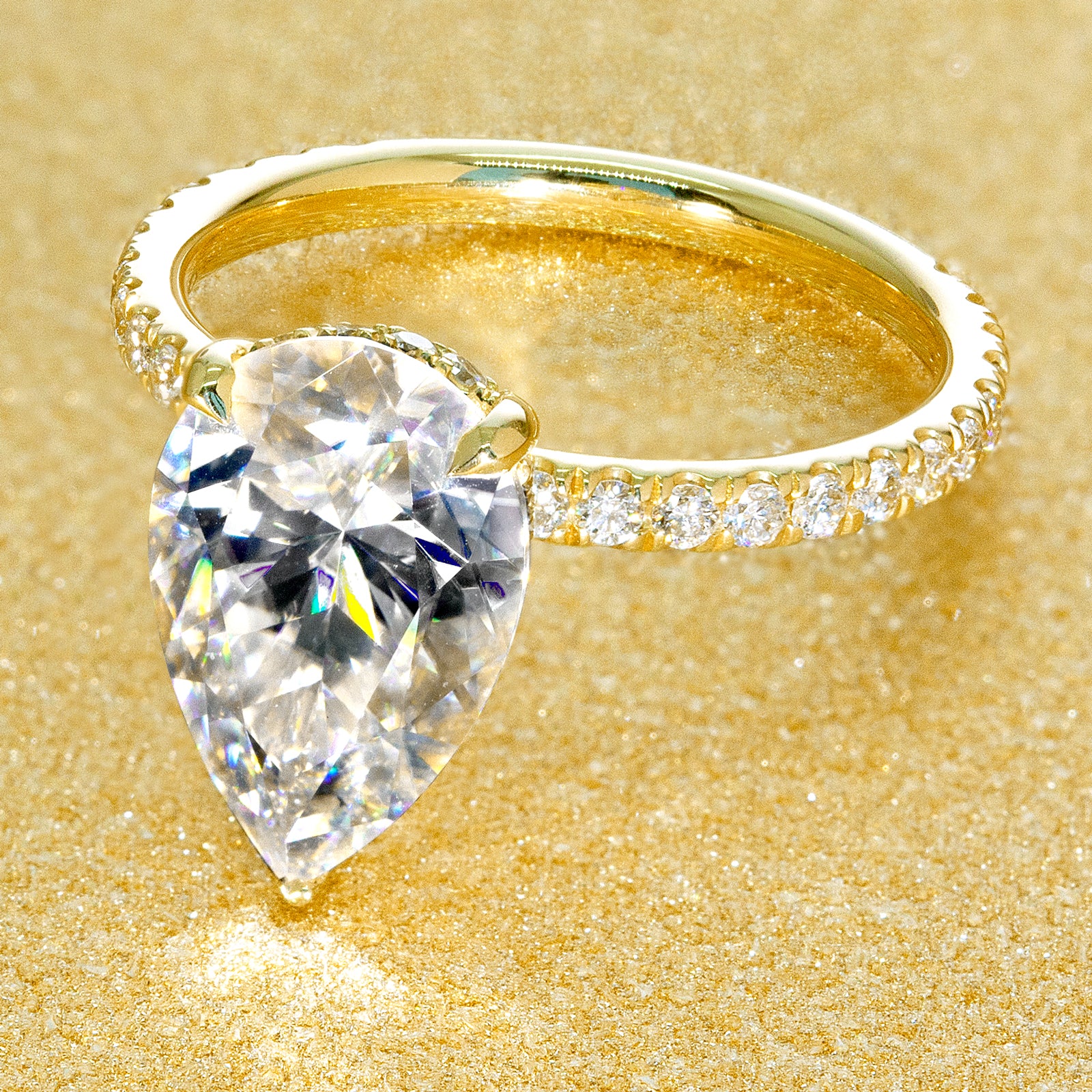 14K Gold Classic 3.5ct Elongated Pear-shaped Hidden Halo Moissanite and Diamond Engagement Ring | Earthena Jewelry
