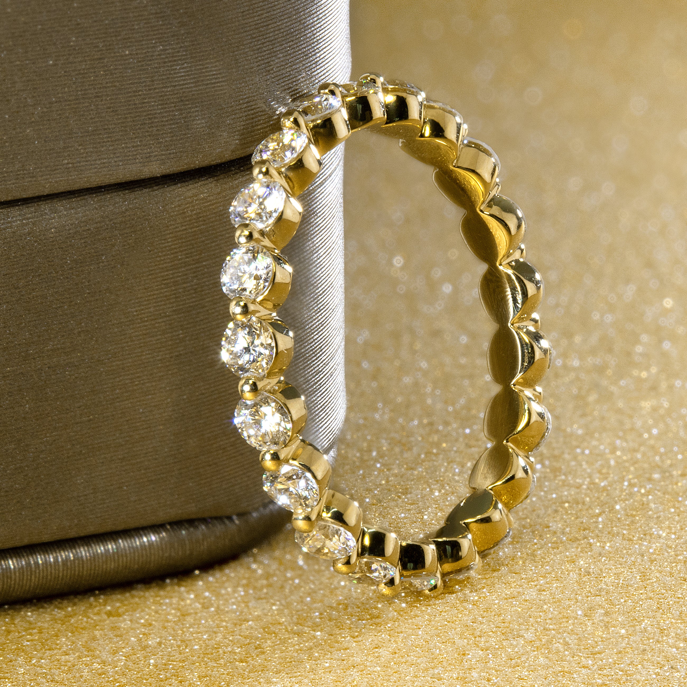 14K Gold Popular Stackable Floating Diamond Eternity Band | Earthena Jewelry