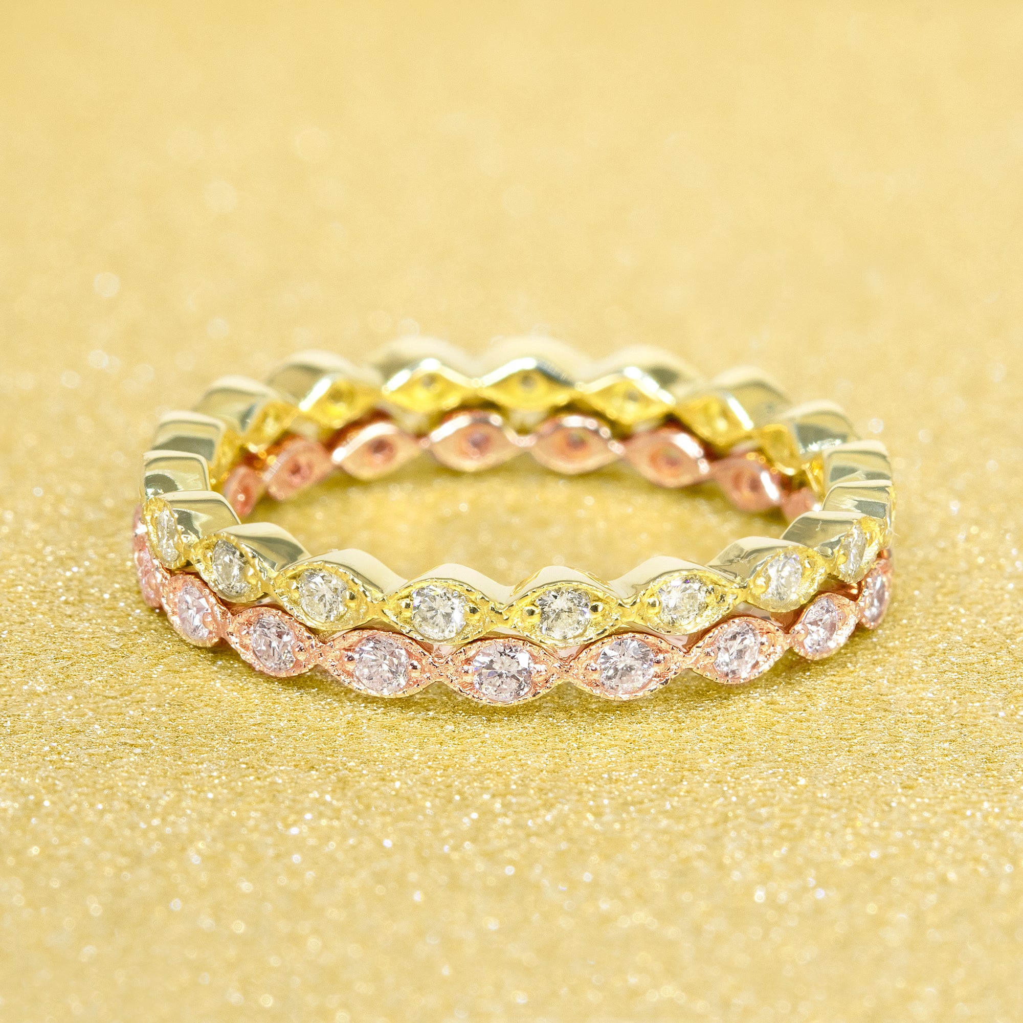 14K Gold Stackable Slim Scallop Diamond Eternity Band | Earthena Jewelry