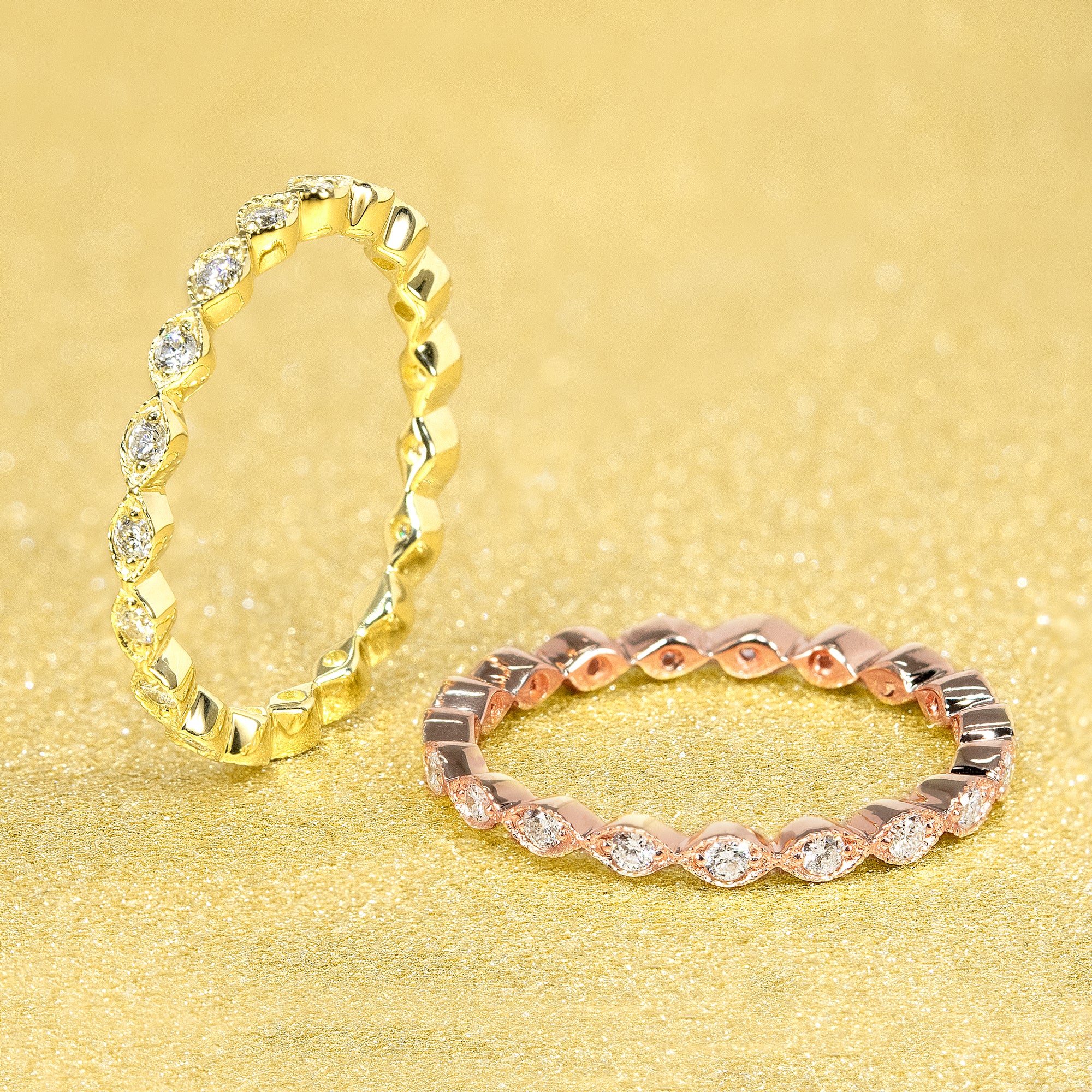 14K Gold Stackable Slim Scallop Diamond Eternity Band | Earthena Jewelry