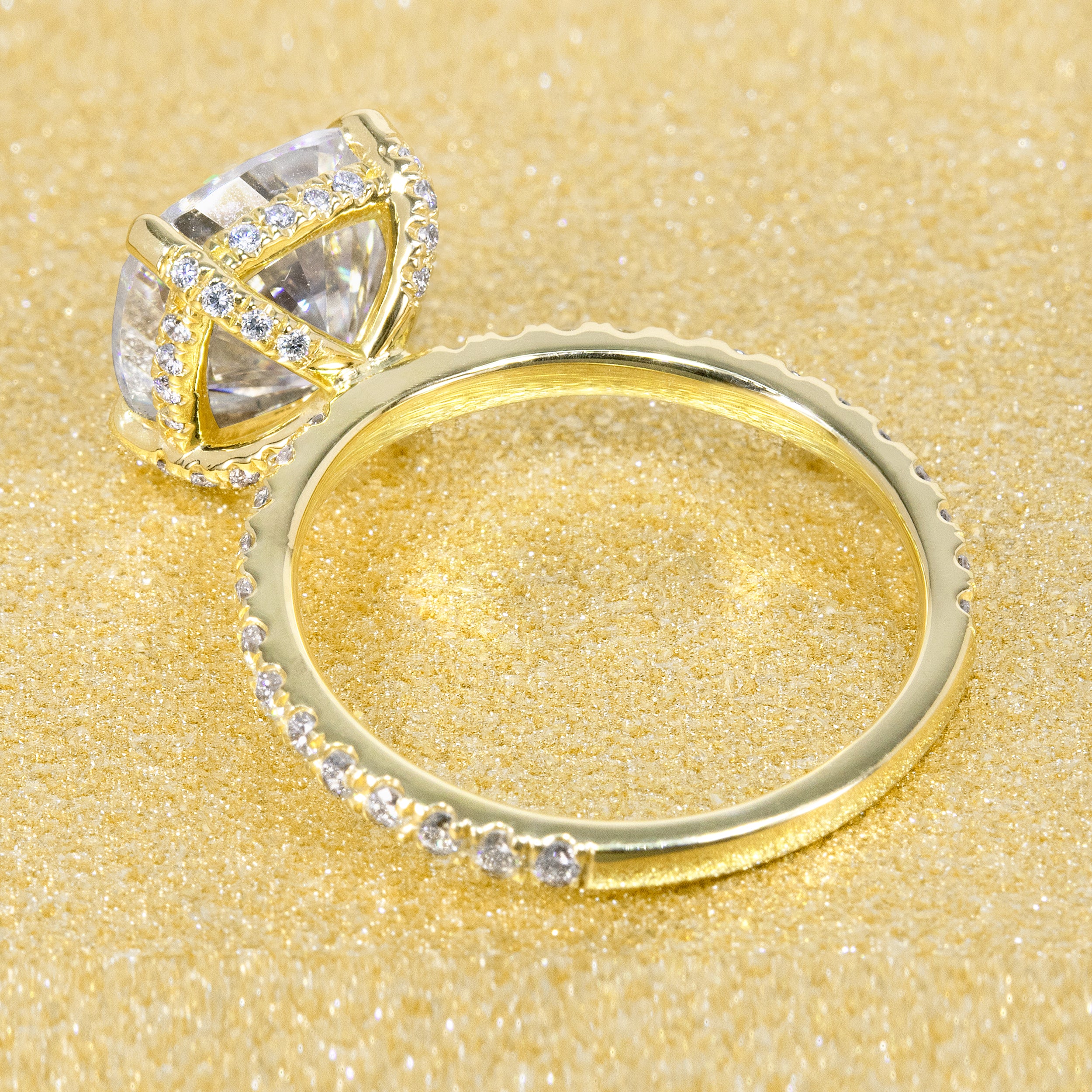 14K Gold 2.75ct Square Cushion-cut Classic-Modern Hidden Wrap Halo Moissanite and Diamond Engagement Ring | Earthena Jewelry