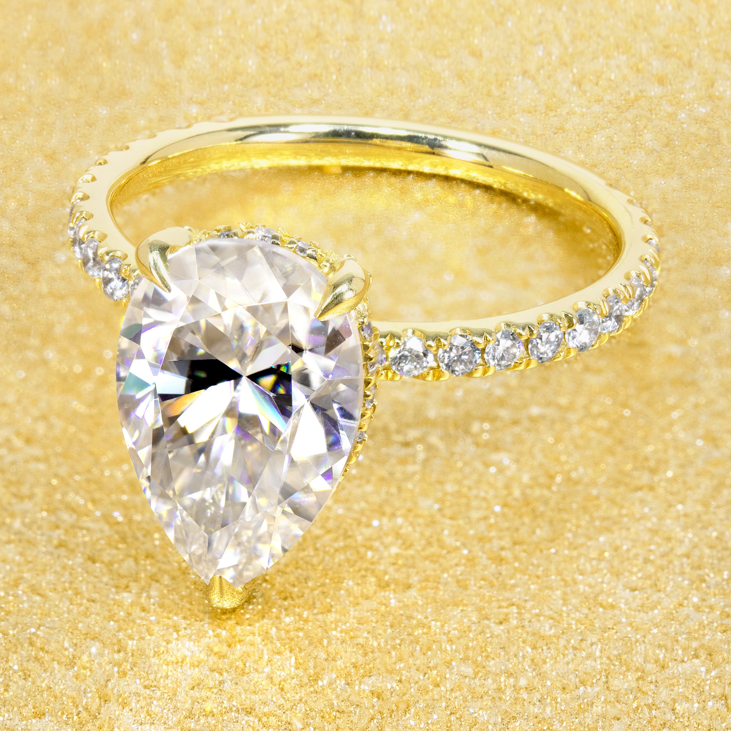 The Selina, 3.5ct Elongated Pear-shaped Moissanite Hidden Wrap Halo Ring