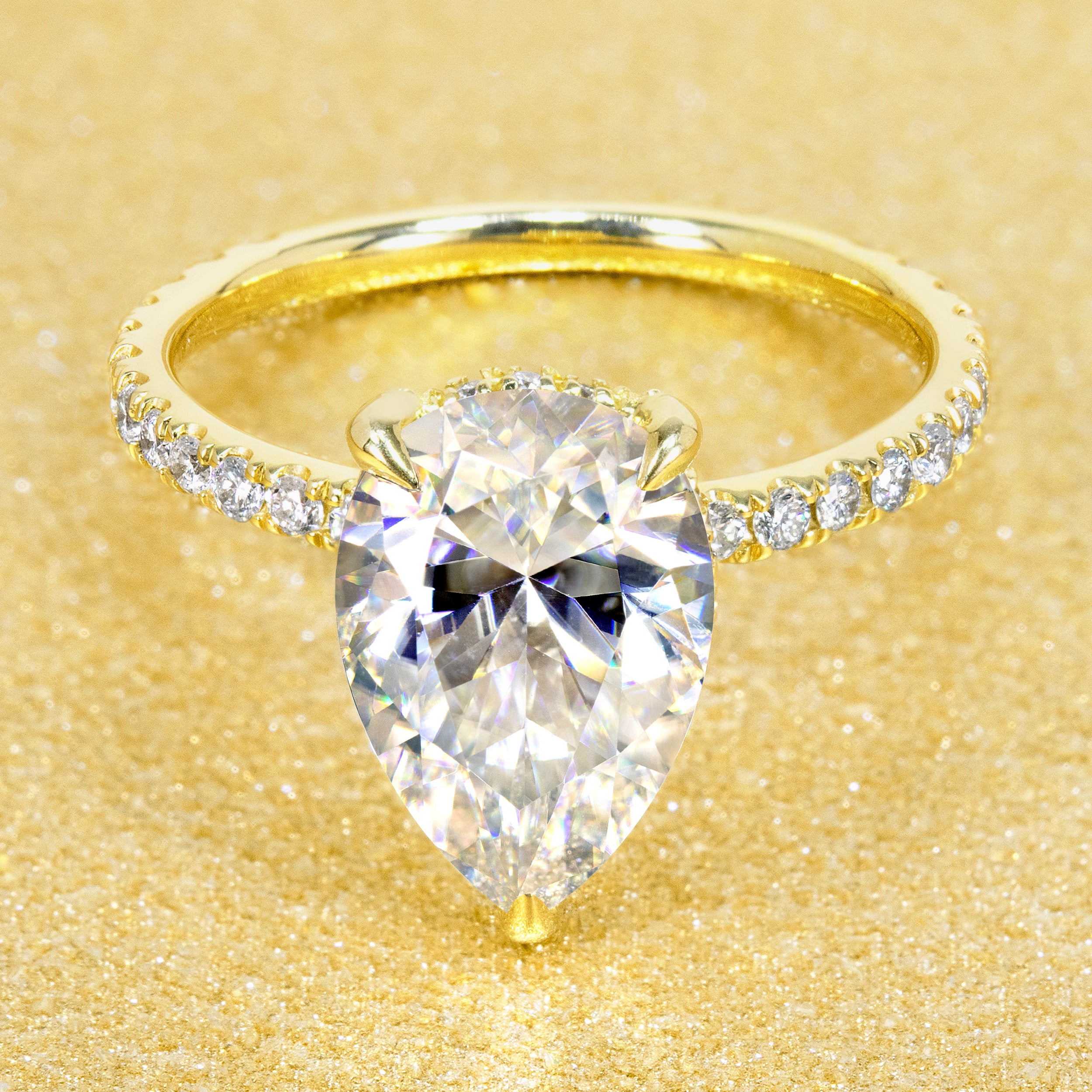 The Selina, 3.5ct Elongated Pear-shaped Moissanite Hidden Wrap Halo Ring