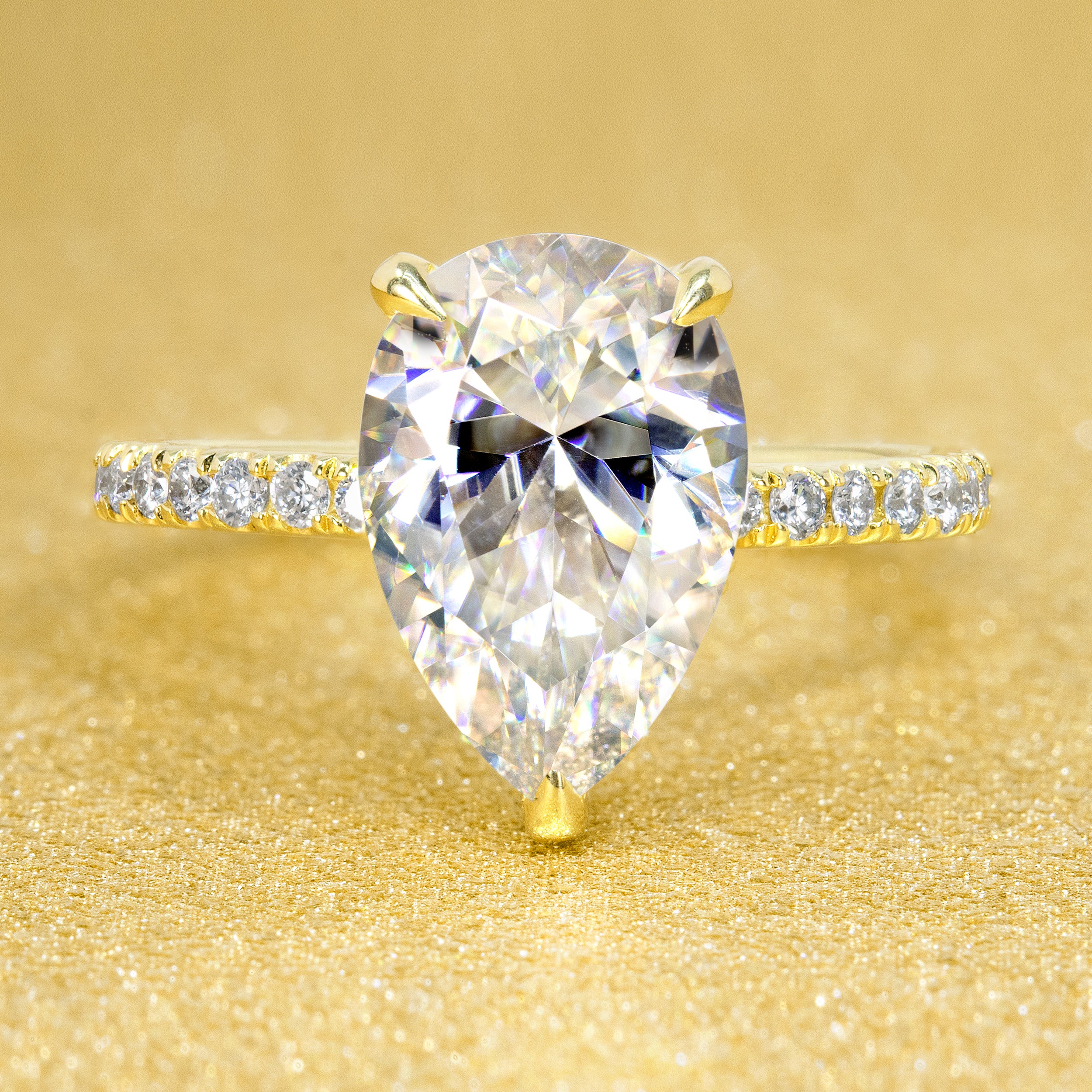 The Selina, 3.5ct Elongated Pear-shaped Moissanite Hidden Wrap Halo Ring