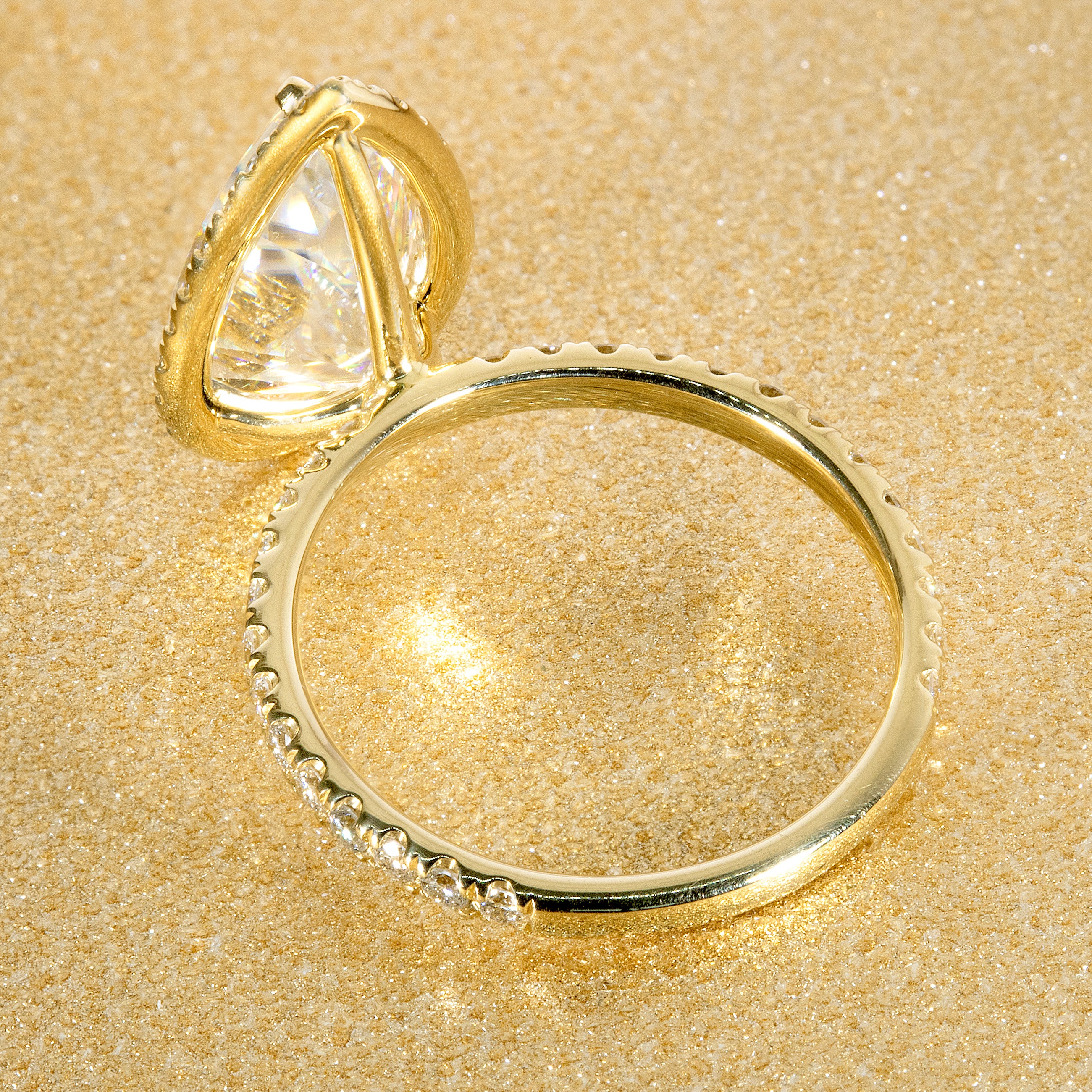 14K Gold Classic 3.5ct Elongated Pear-shaped Halo Moissanite and Diamond Engagement Ring | Earthena Jewelry