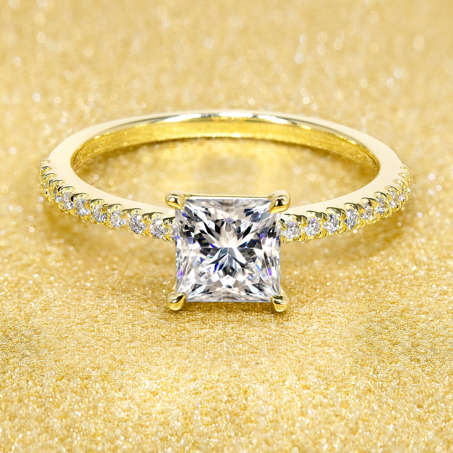 1ct Princess-cut Moissanite and Diamond Minimalistic Slim Basket Engagement Ring | Earthena Jewelry