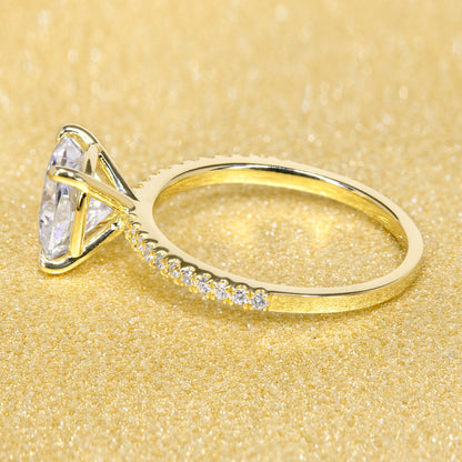 14K Gold Classic 2.5ct Emerald-cut Minimalistic Slim Basket Moissanite and Diamond Engagement Ring | Earthena Jewelry