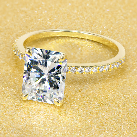 14K Gold Classic 2.7ct Radiant-cut Minimalistic Slim Basket Moissanite and Diamond Engagement Ring | Earthena Jewelry