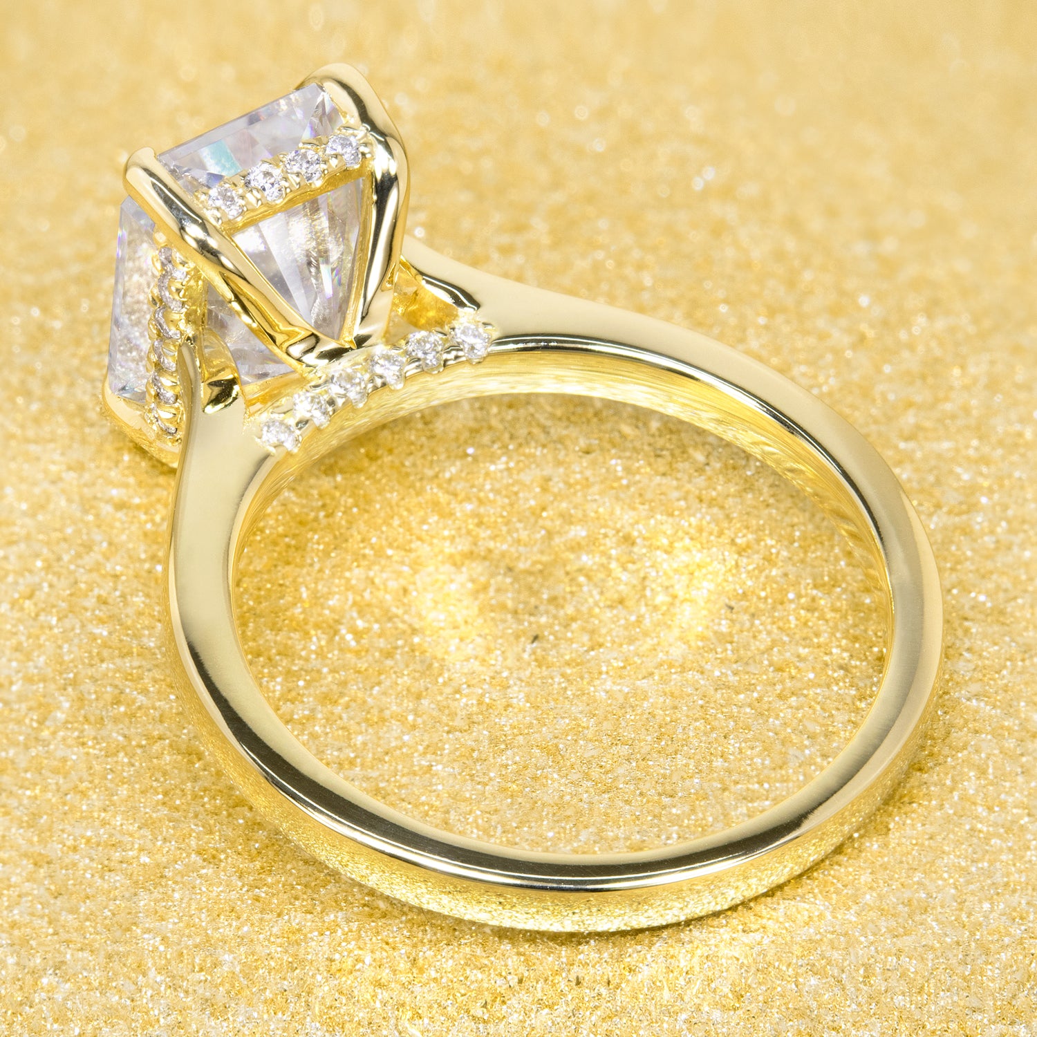 Classic 2.75ct Radiant-cut Cathedral Hidden Halo Moissanite and Diamond Engagement Ring | Earthena Jewelry