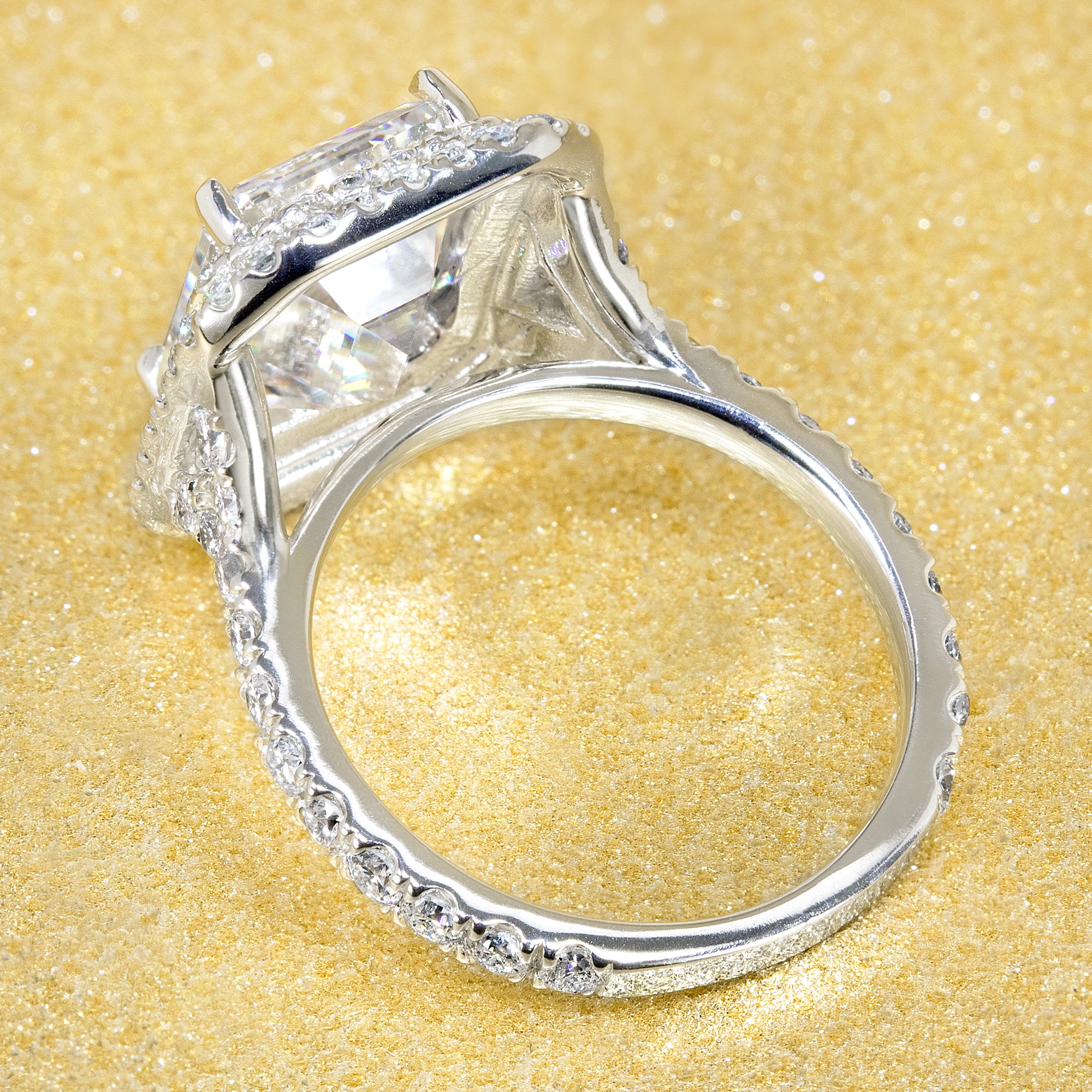 14K Gold Classic 3.5ct Emerald-cut Double Halo Moissanite and Diamond Ring | Earthena Jewelry