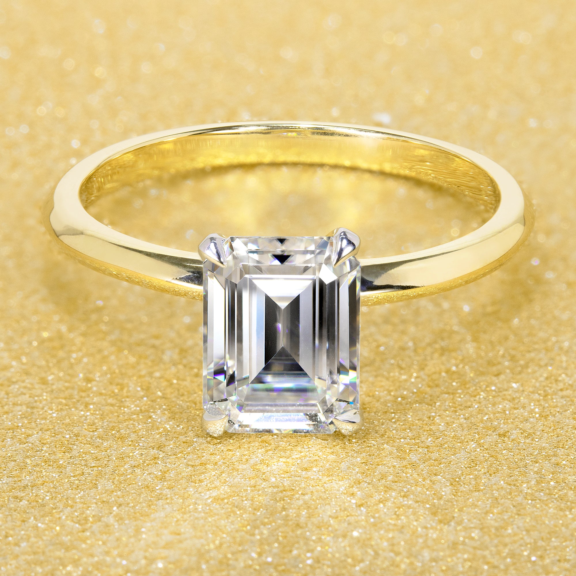 14K Gold Classic 1.75ct Emerald-cut Classic Knife-Edge Solitaire Engagement Ring | Earthena Jewelry