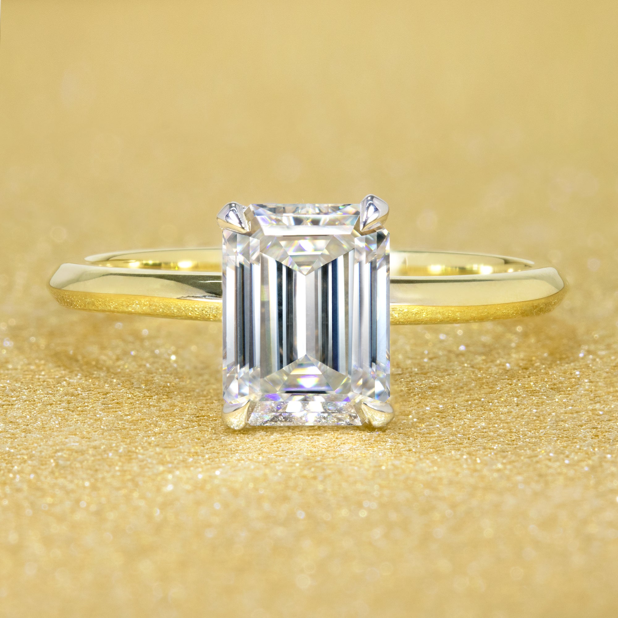 14K Gold Classic 1.75ct Emerald-cut Classic Knife-Edge Solitaire Engagement Ring | Earthena Jewelry