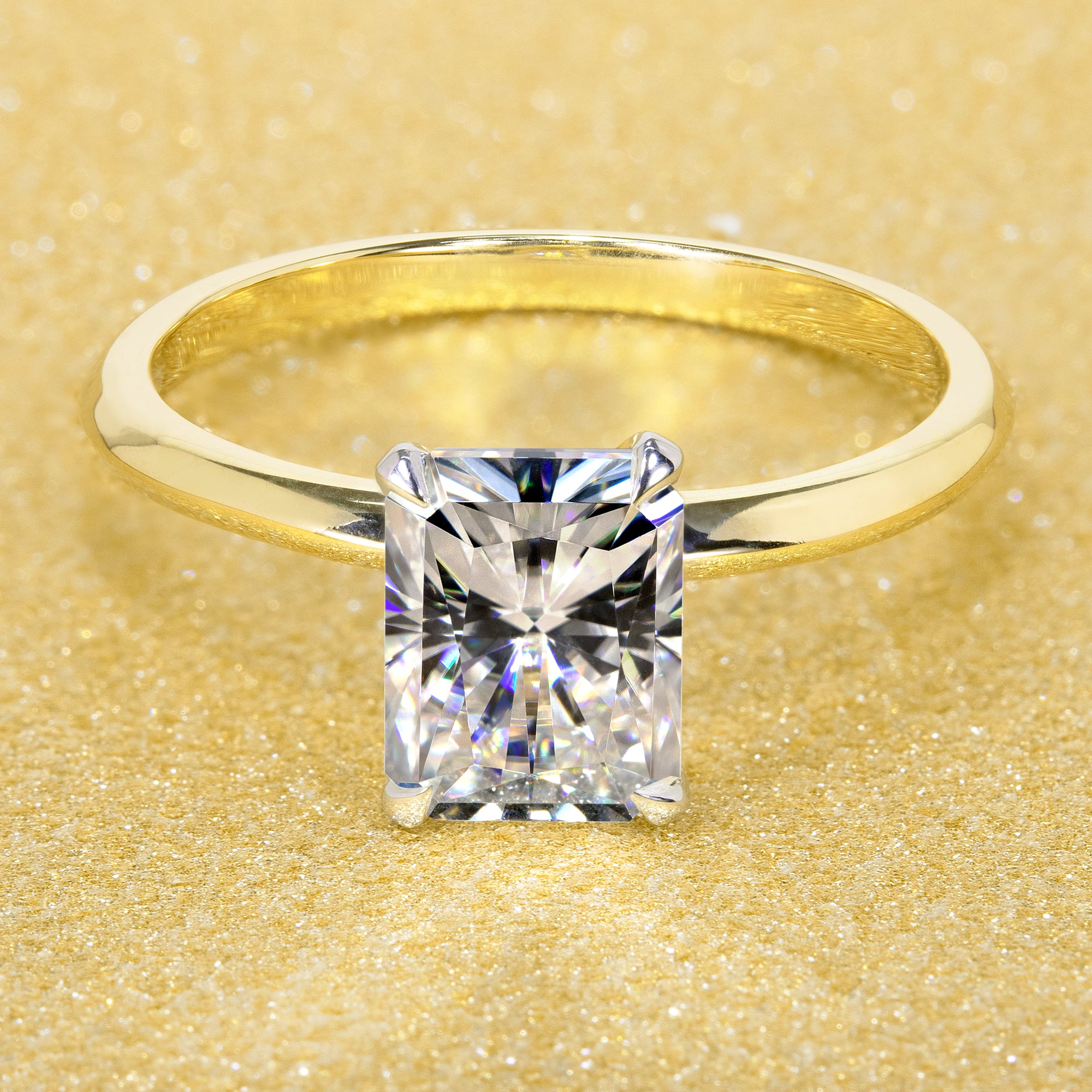14K Gold Classic 1.75ct Radiant-cut Classic Knife-Edge Moissanite Solitaire Engagement Ring | Earthena Jewelry
