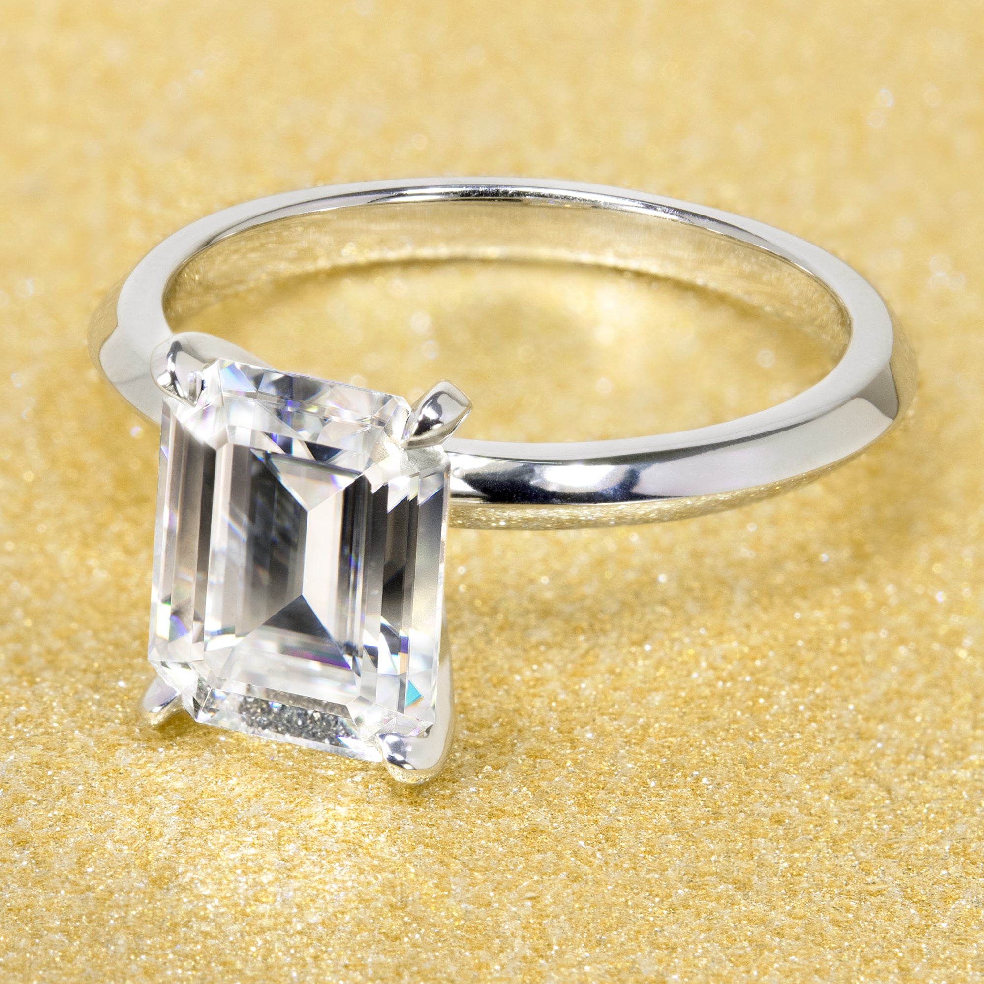 14K Gold Classic 2.5ct Emerald-cut Classic Knife-Edge Moissanite Solitaire Engagement Ring | Earthena Jewelry
