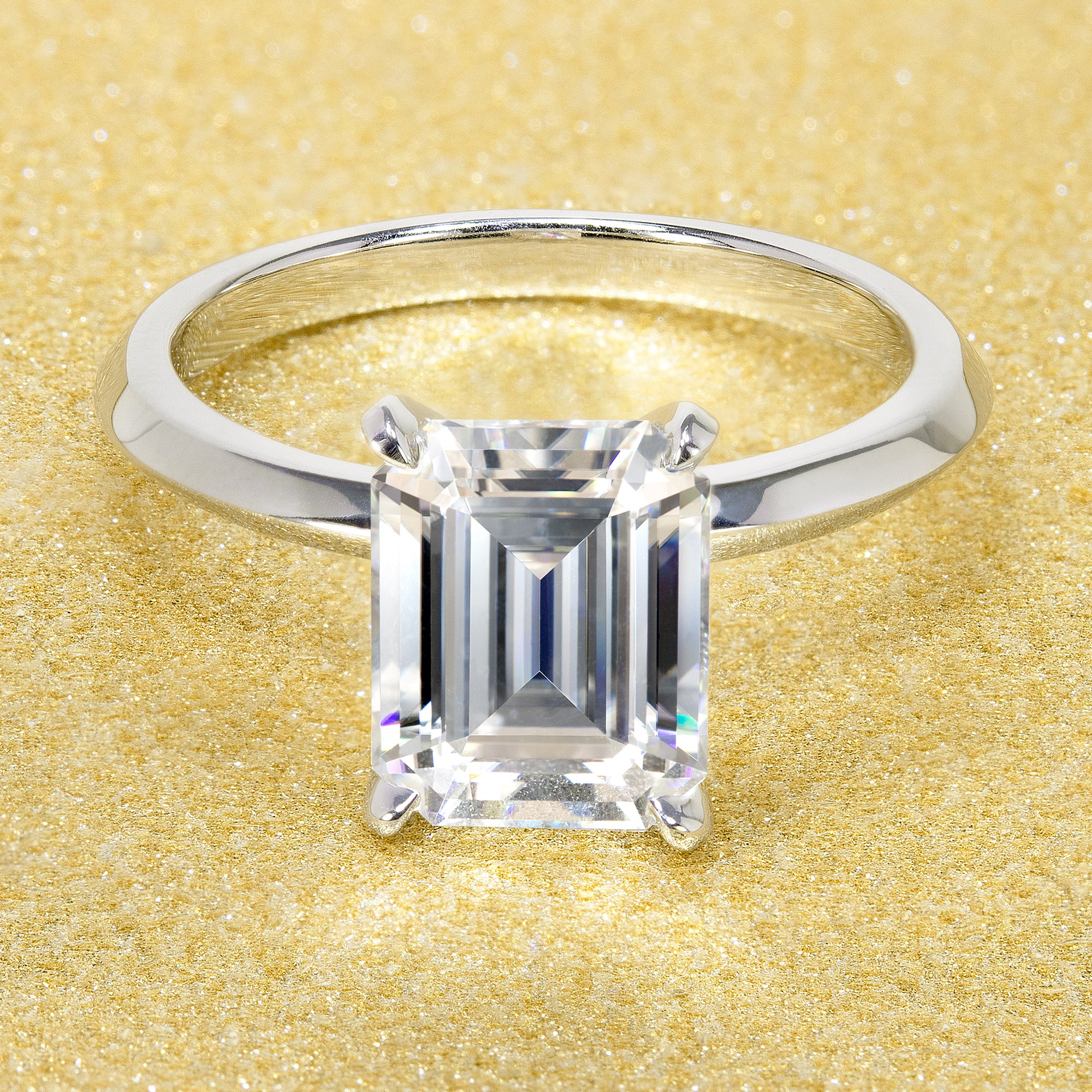14K Gold Classic 2.5ct Emerald-cut Classic Knife-Edge Moissanite Solitaire Engagement Ring | Earthena Jewelry