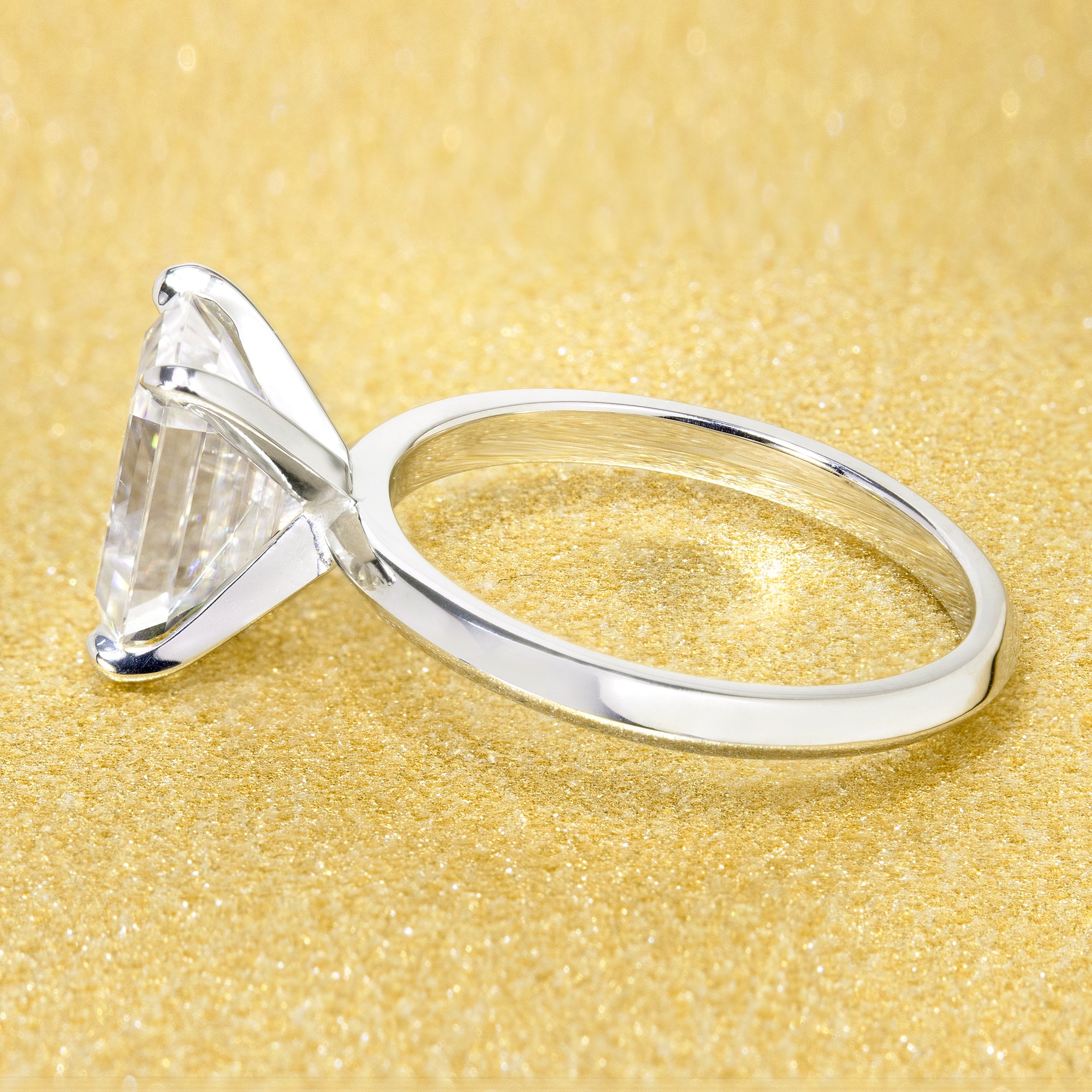 14K Gold Classic 2.5ct Emerald-cut Classic Knife-Edge Moissanite Solitaire Engagement Ring | Earthena Jewelry