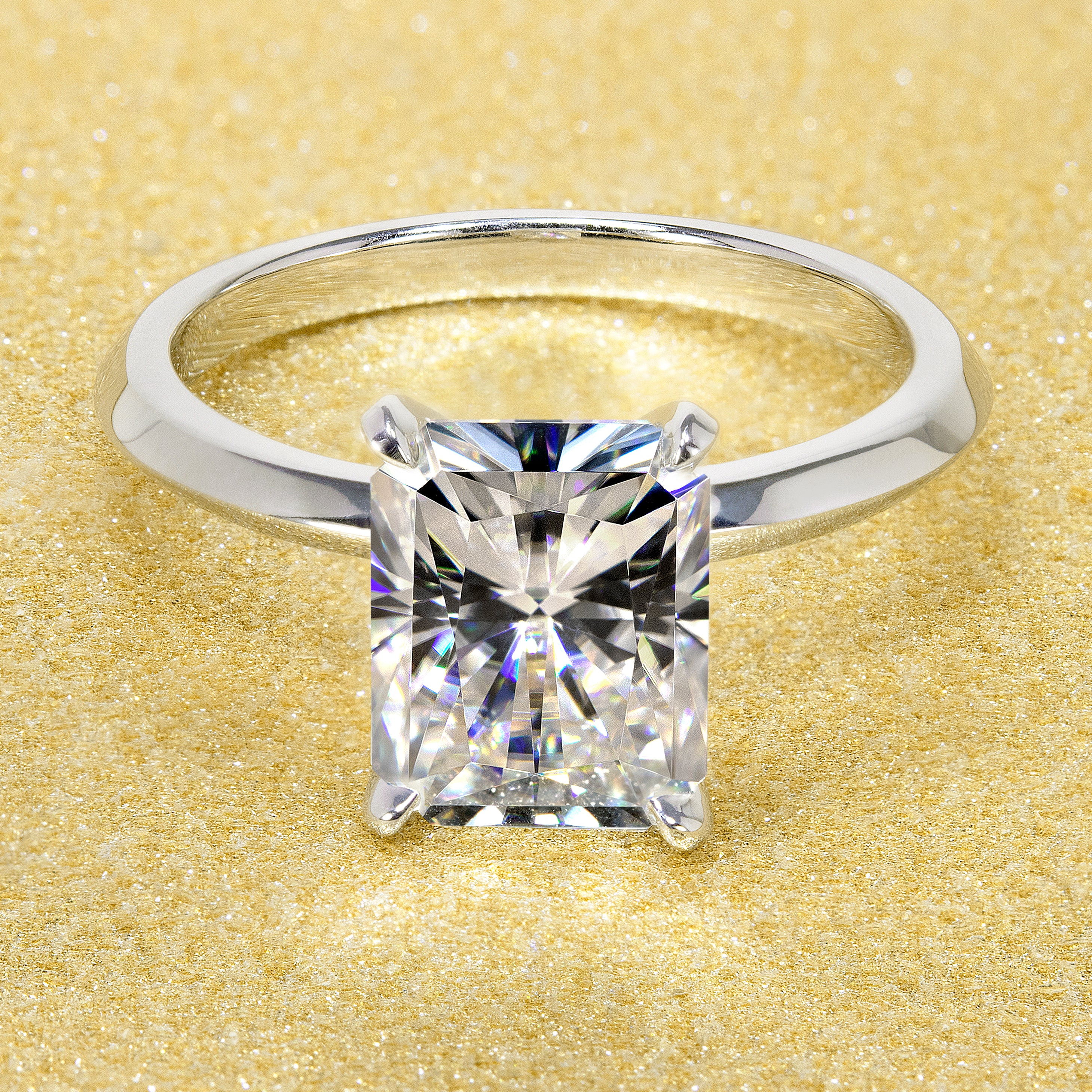 14K Gold Classic 2.7ct Radiant-cut Classic Knife-Edge Moissanite Solitaire Engagement Ring | Earthena Jewelry