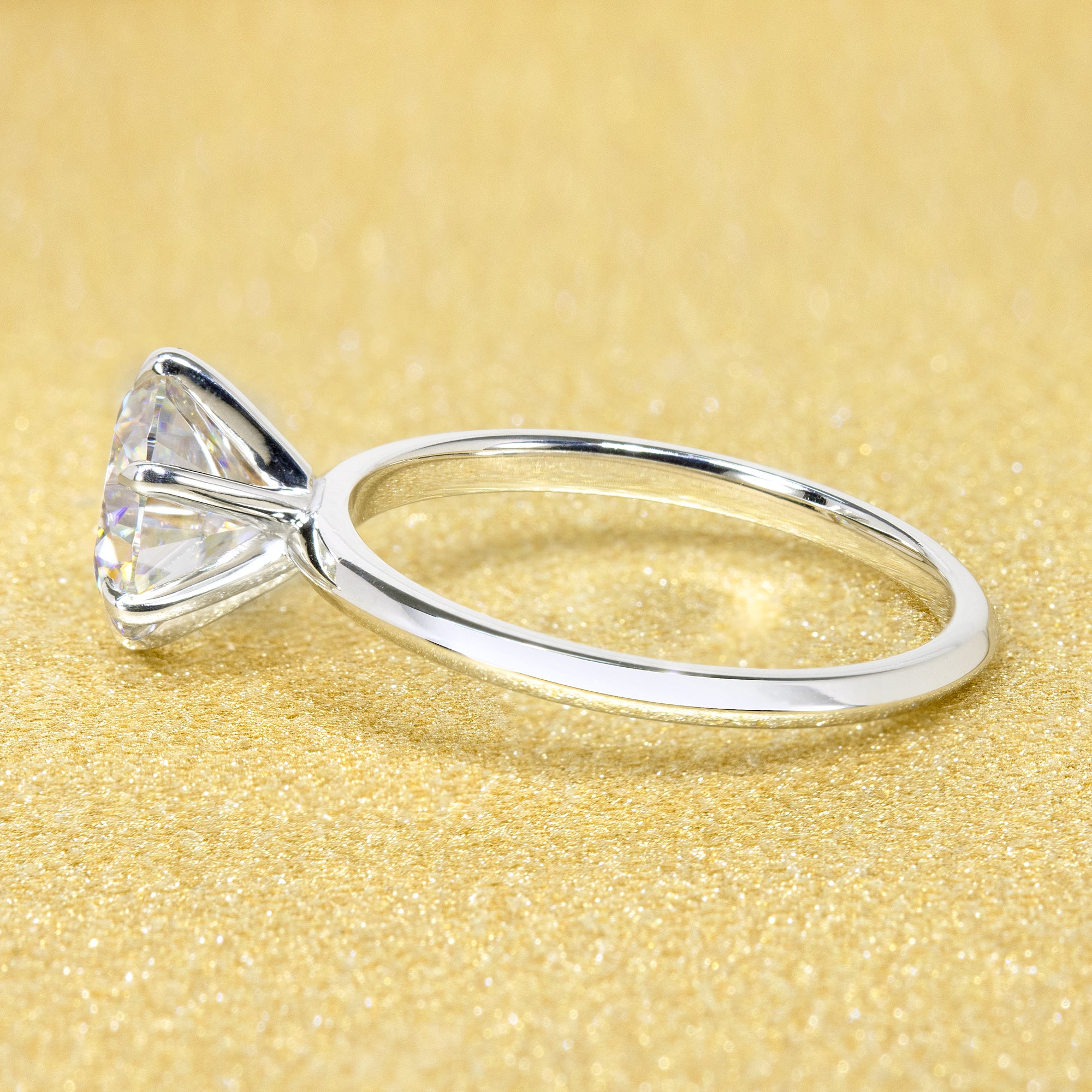 14K Gold Classic 2ct Round Brilliant-cut Classic Six-Prong Knife-Edge Moissanite Solitaire Engagement Ring | Earthena Jewelry