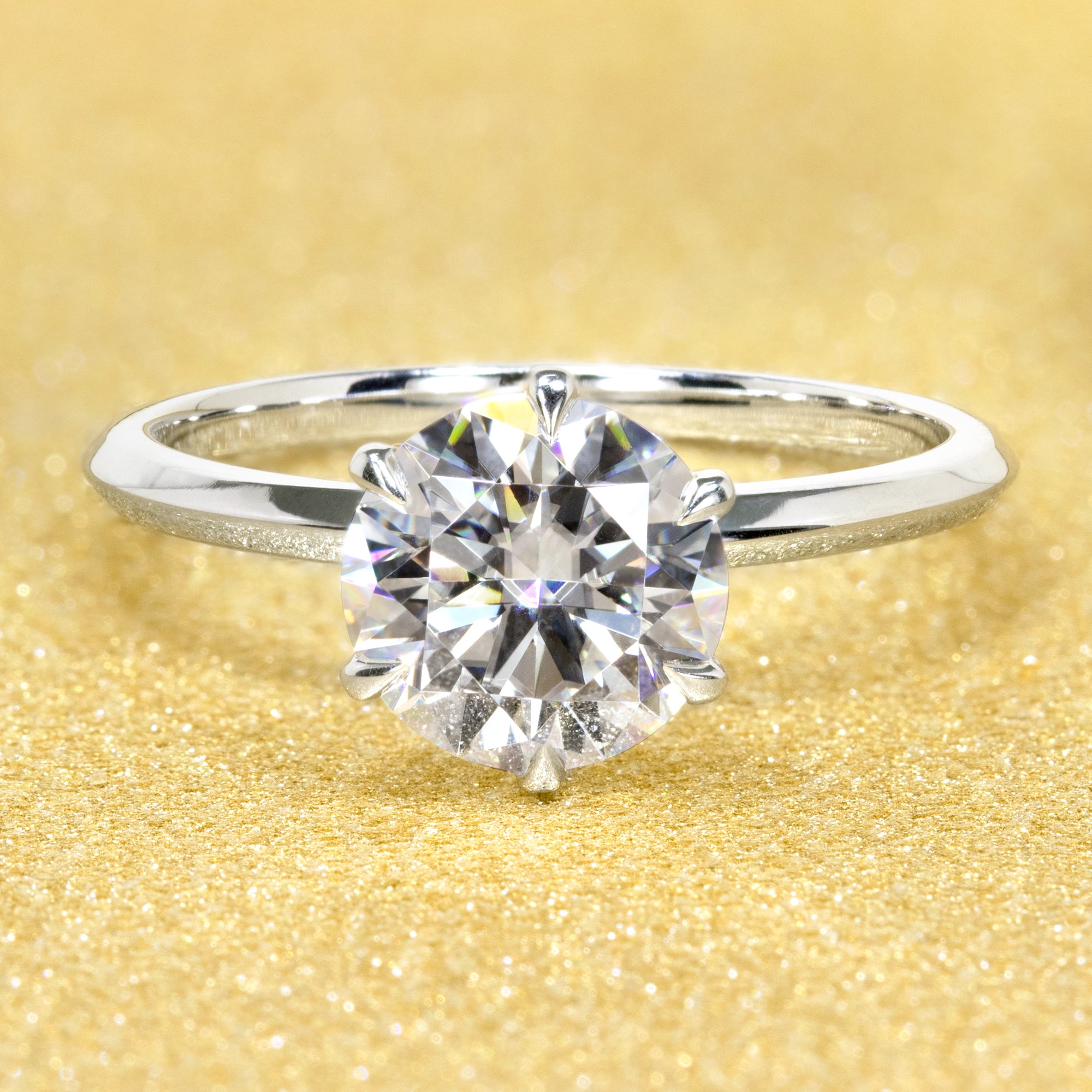 14K Gold Classic 2ct Round Brilliant-cut Classic Six-Prong Knife-Edge Moissanite Solitaire Engagement Ring | Earthena Jewelry