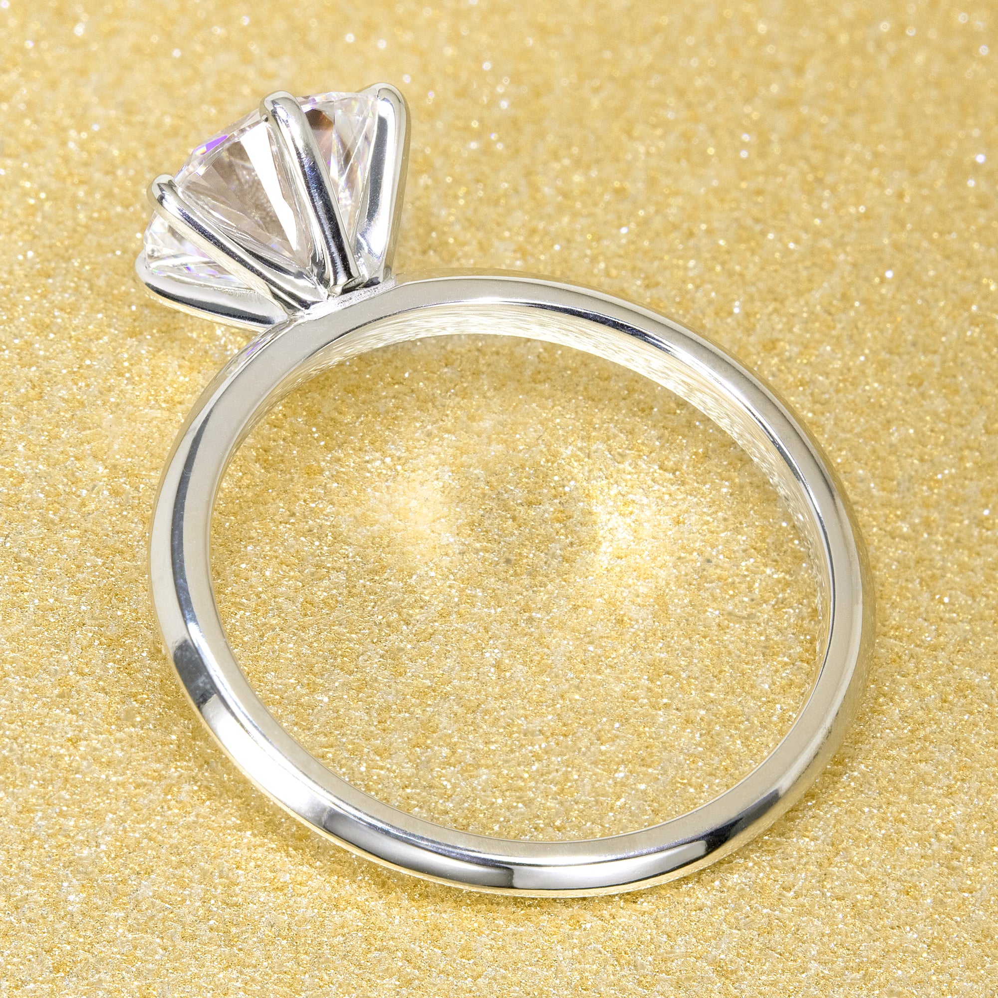 14K Gold Classic 2ct Round Brilliant-cut Classic Six-Prong Knife-Edge Moissanite Solitaire Engagement Ring | Earthena Jewelry