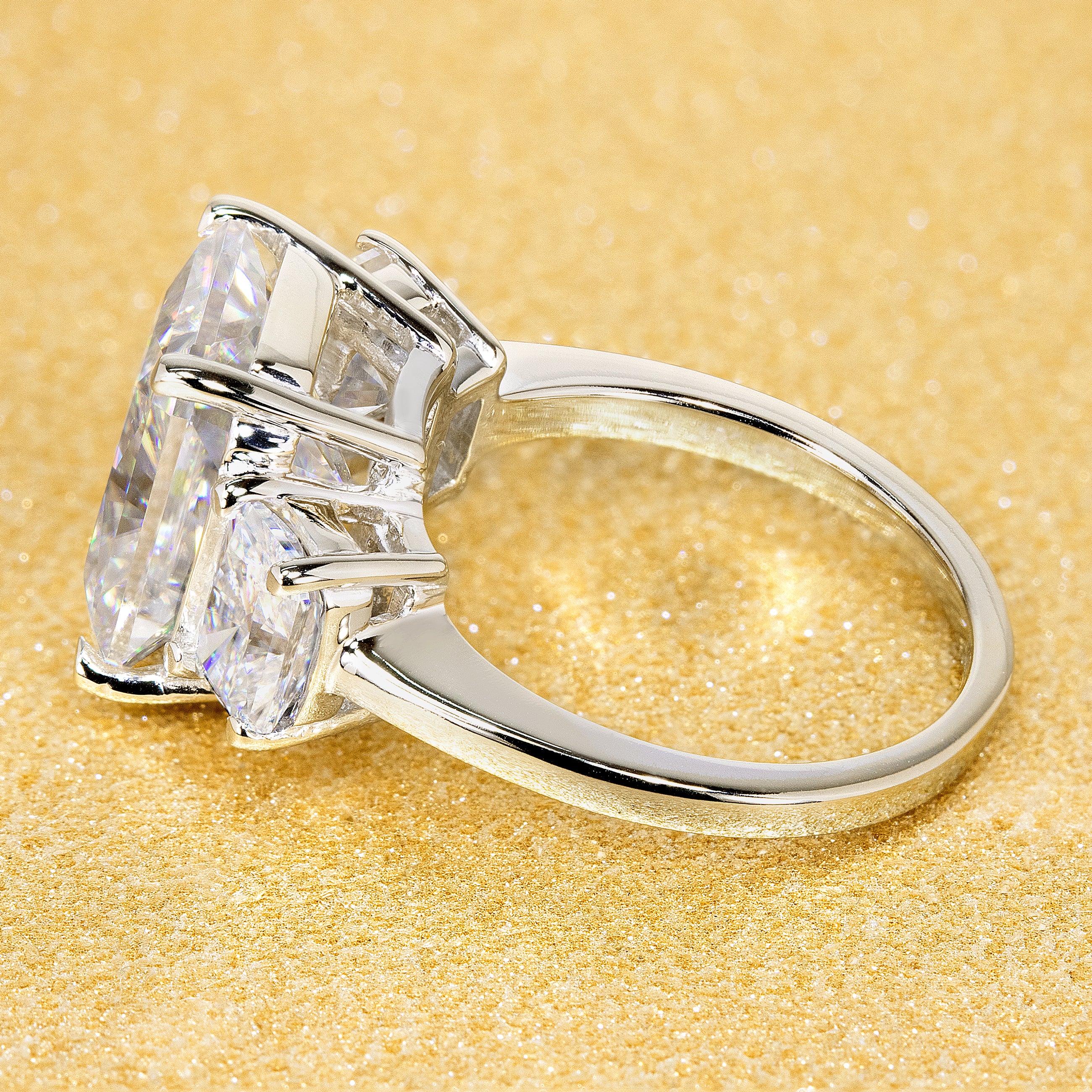 14K Gold 5ct Radiant-cut Moissanite Three-Stone Engagement Ring | Earthena Jewelry