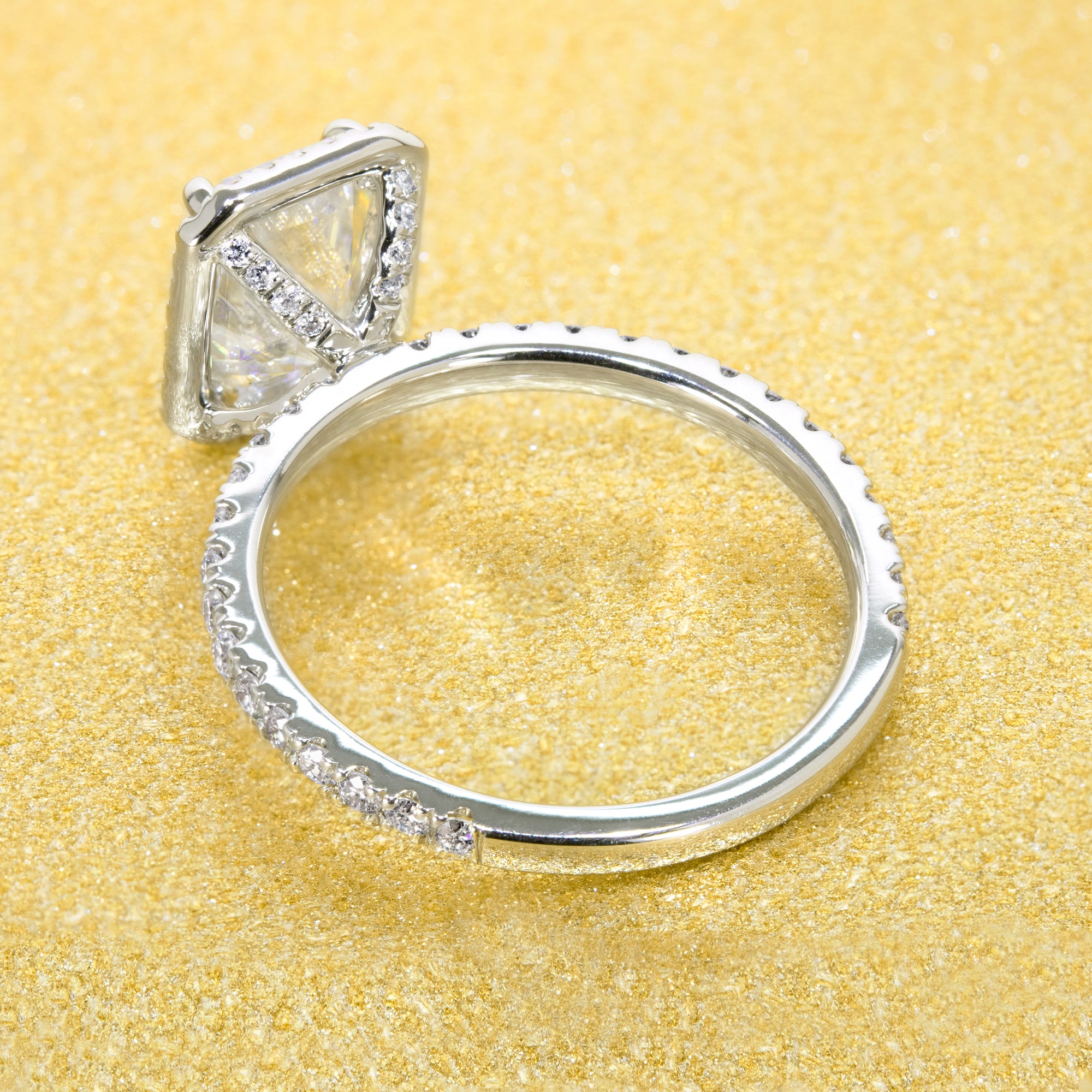 14K Gold Classic 1.75ct Emerald-cut Wrap Halo Moissanite and Diamond Engagement Ring | Earthena Jewelry