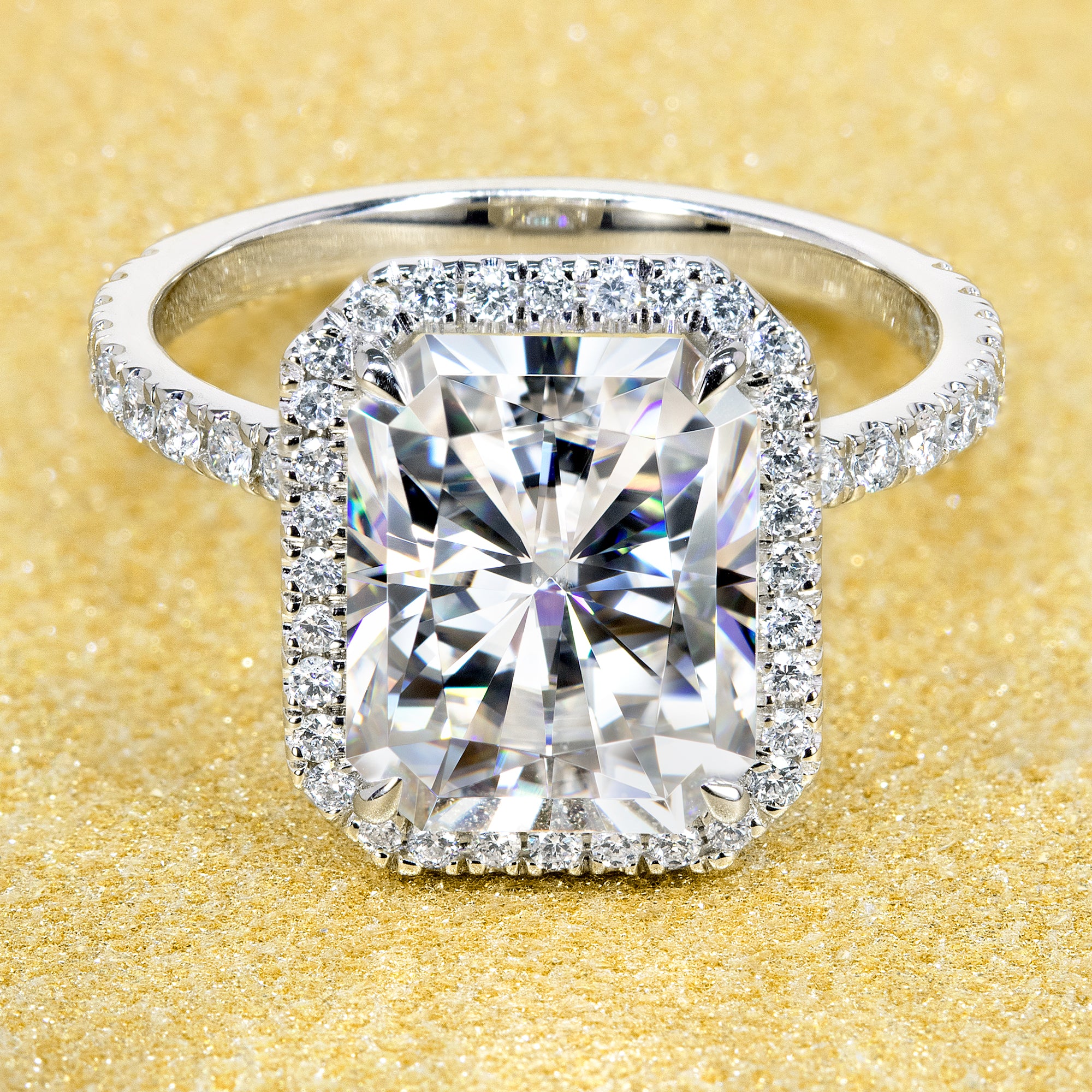 14K Gold Selina 4ct Radiant-cut Halo Engagement Ring | Earthena Jewelry