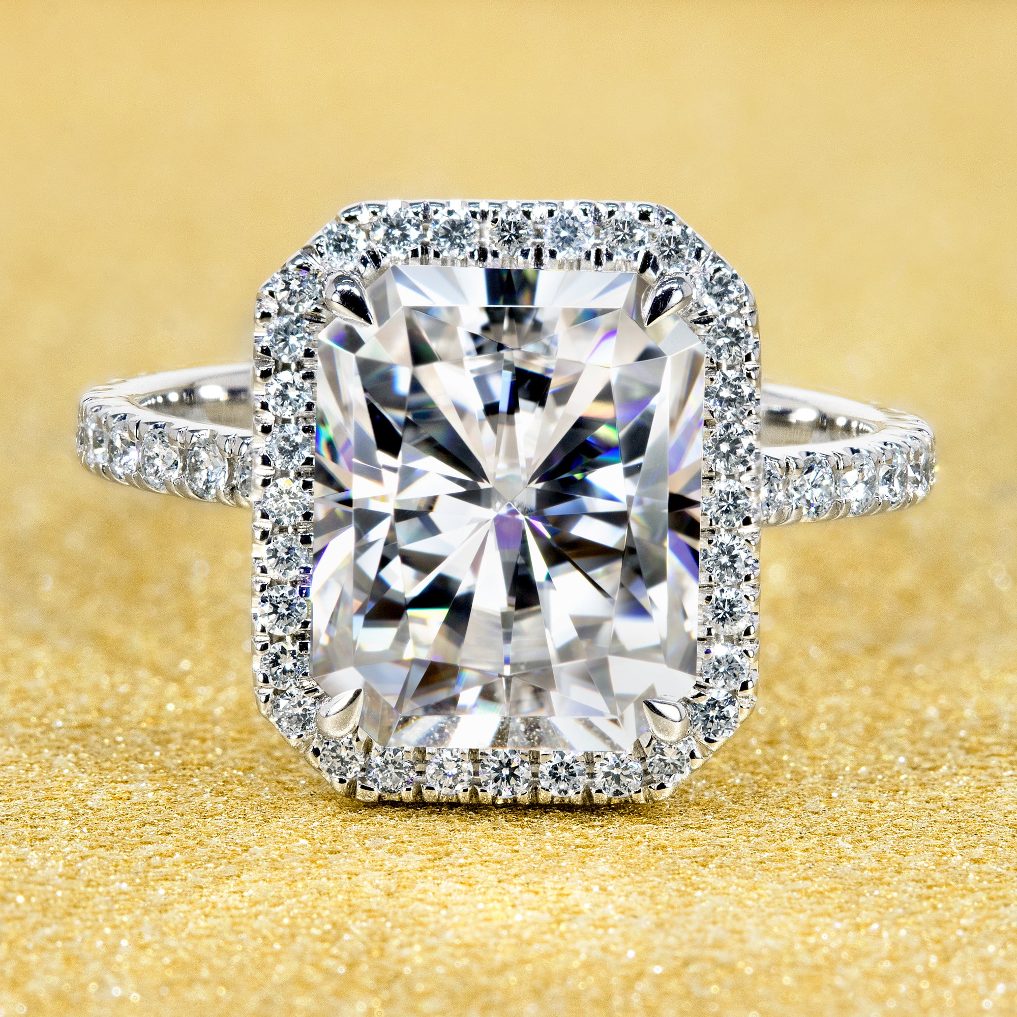 14K Gold Selina 4ct Radiant-cut Halo Engagement Ring | Earthena Jewelry