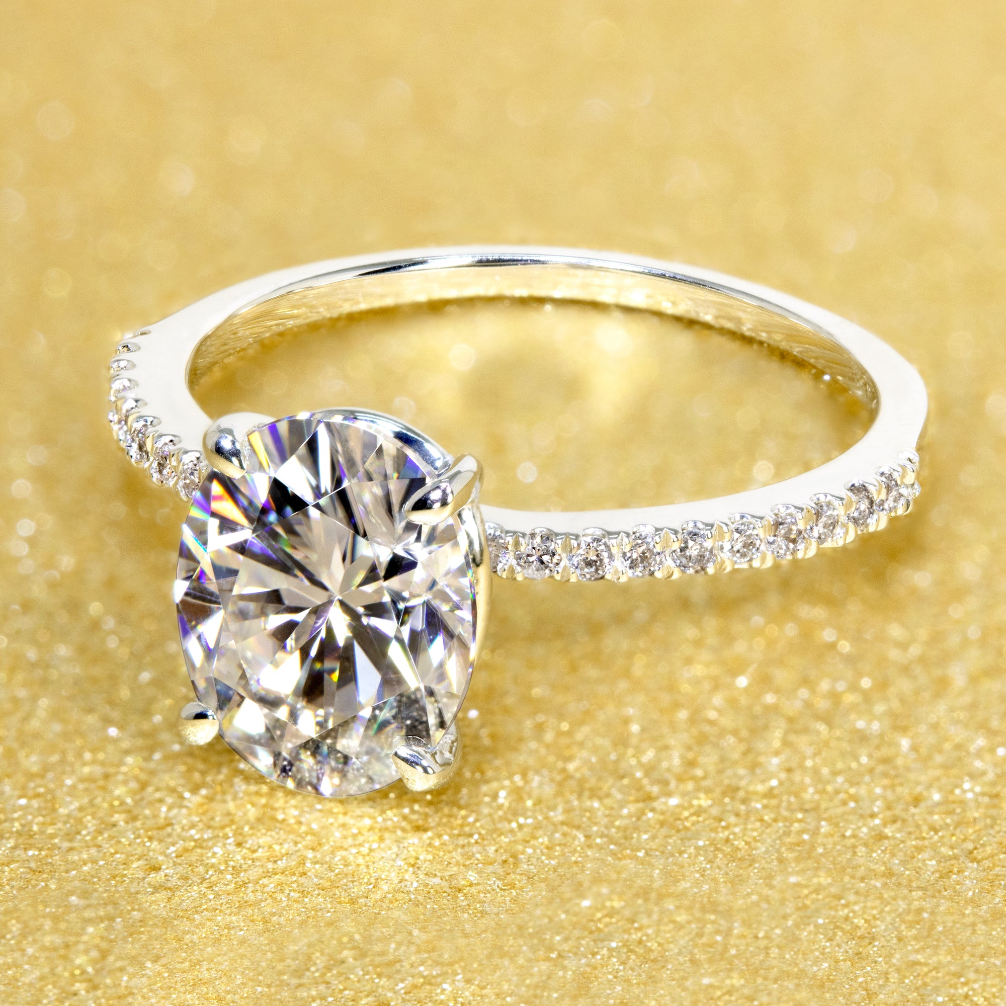 14K Gold Classic 2ct Oval-cut Minimalistic Slim Basket Moissanite and Diamond Engagement Ring | Earthena Jewelry