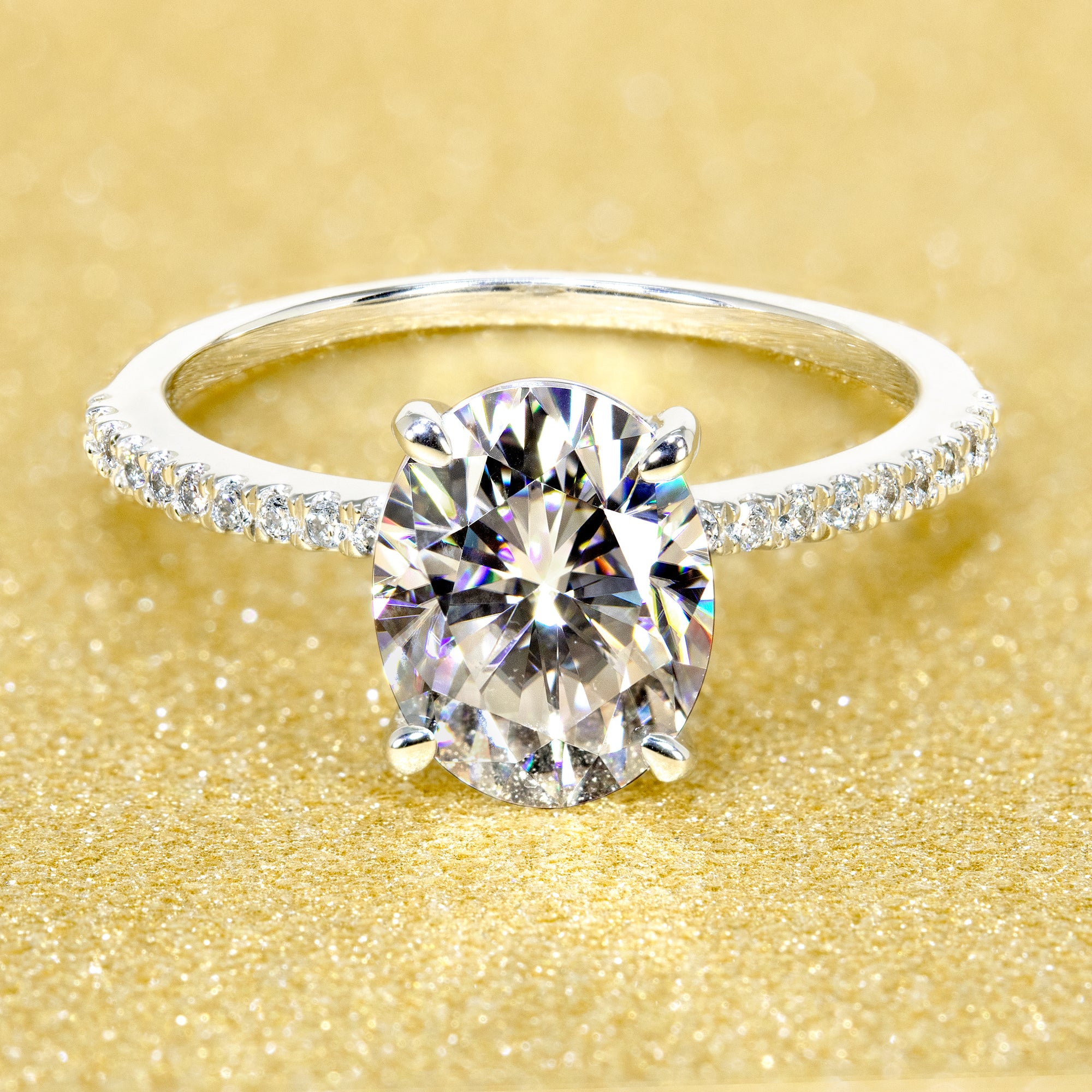 14K Gold Classic 2ct Oval-cut Minimalistic Slim Basket Moissanite and Diamond Engagement Ring | Earthena Jewelry