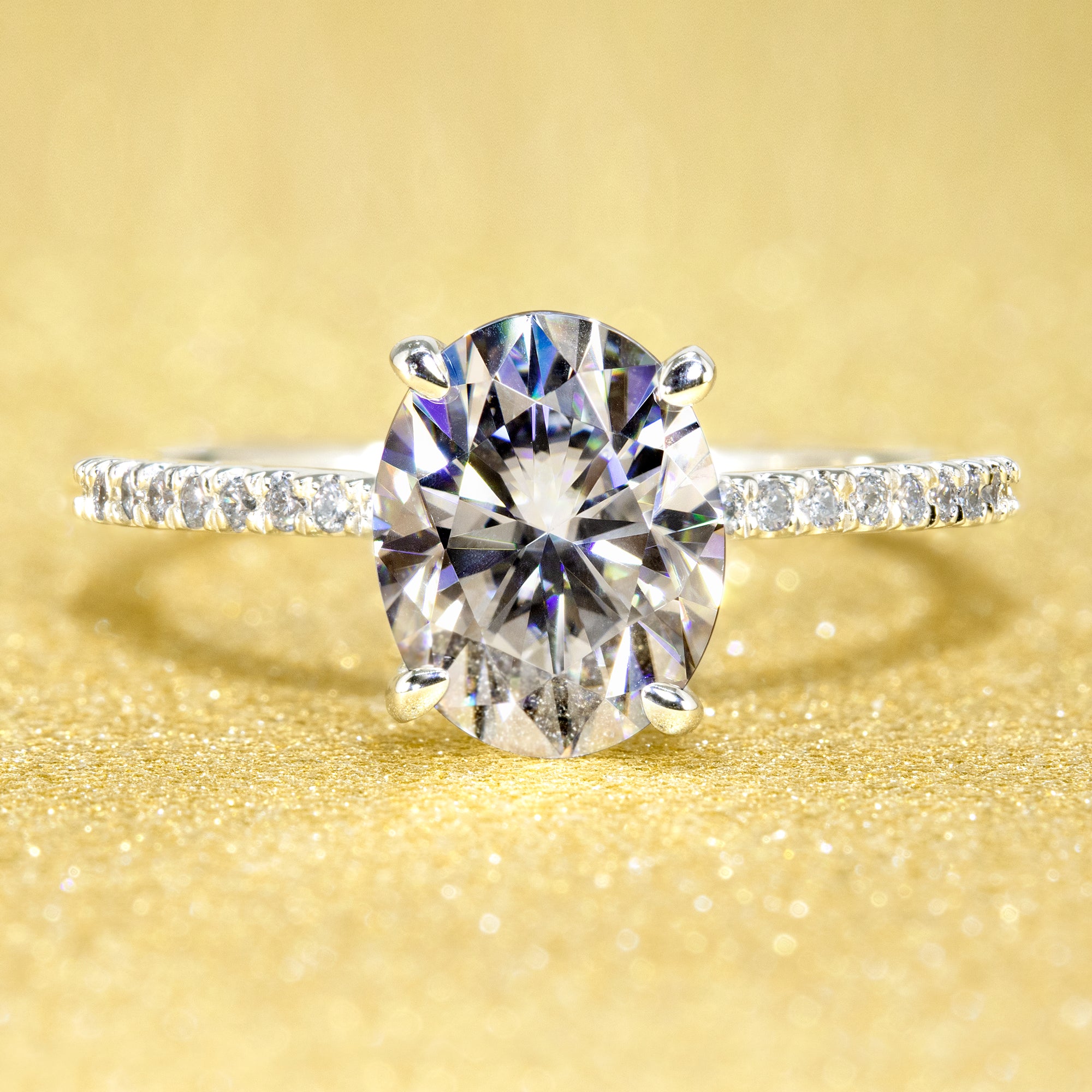 14K Gold Classic 2ct Oval-cut Minimalistic Slim Basket Moissanite and Diamond Engagement Ring | Earthena Jewelry