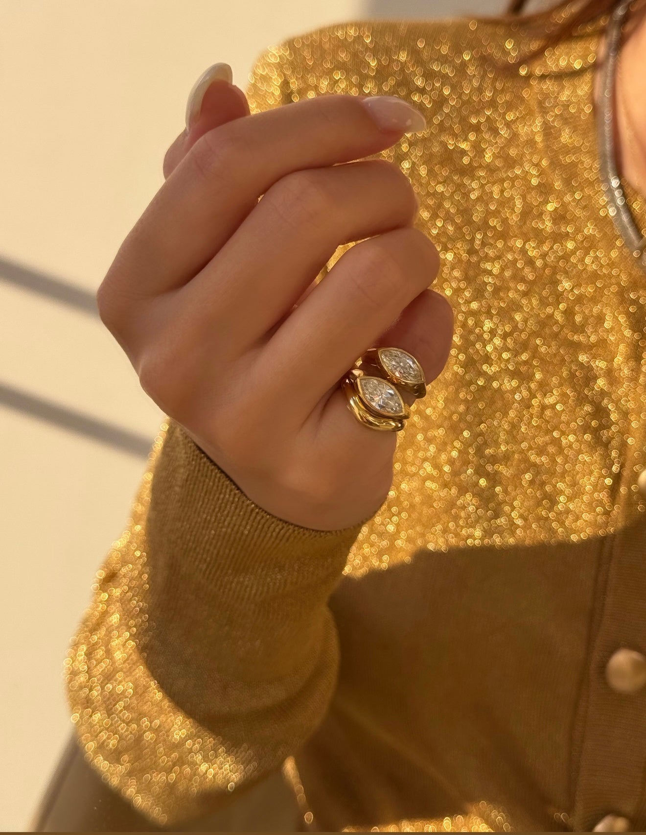 The Muse, Bezel-set Marquise-cut Diamond Soliatire Pinky Ring