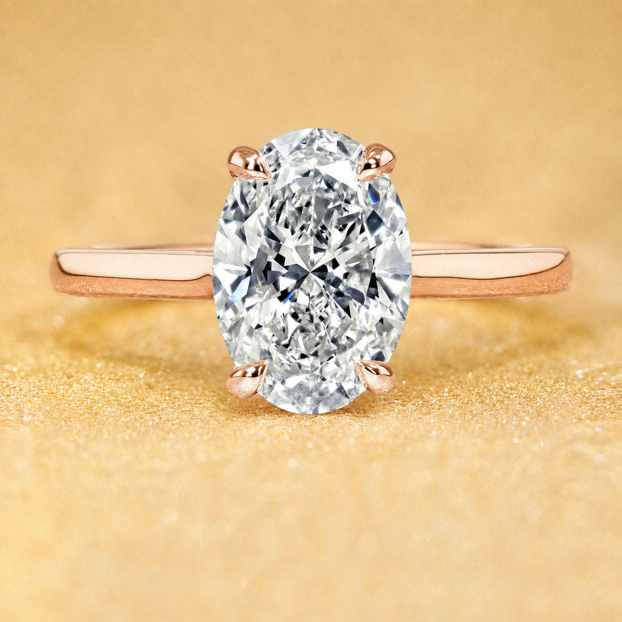 The Sofia, 2ct Elongated Oval-Cut Lab-Grown Diamond Cathedral Engagement Ring with Diamond Bridge in 14K Gold, 18K Gold, or Platinum by Earthena Jewelry of Beverly Hills.