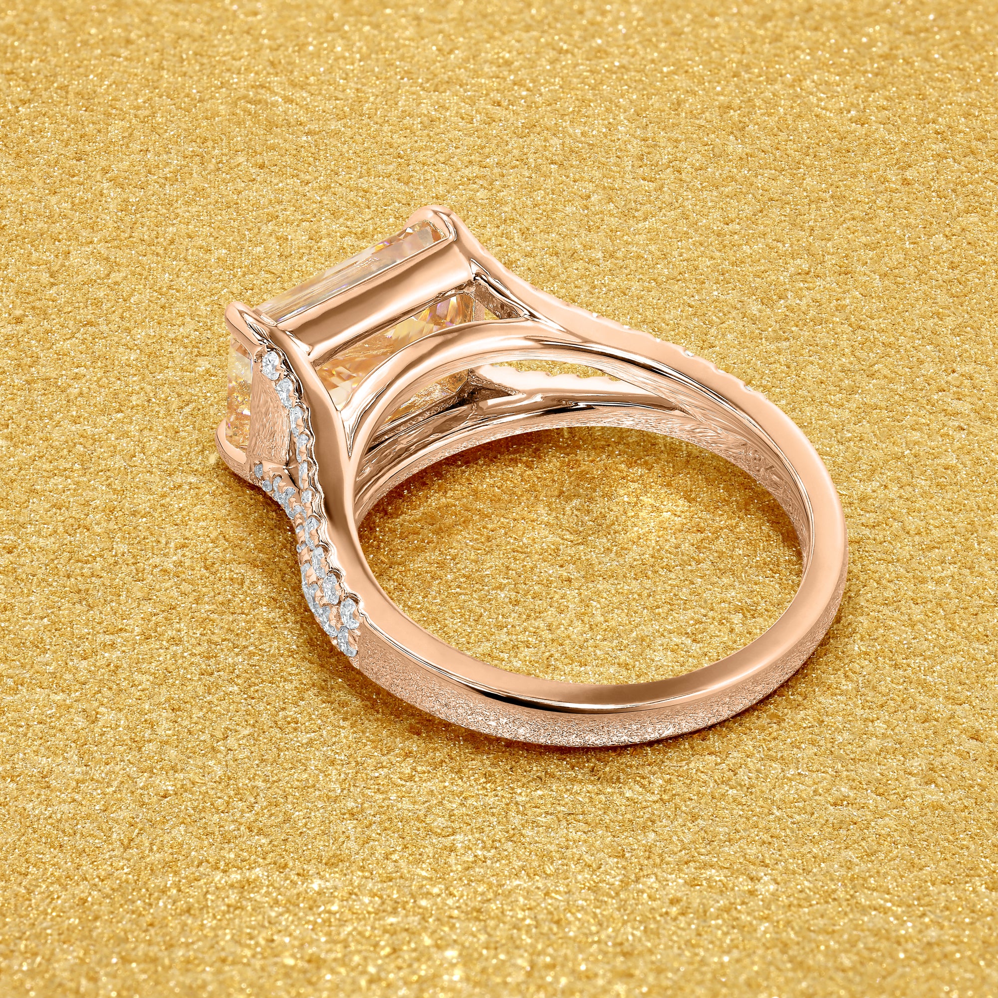The Elara, 3.12ct Radiant-Cut Pink Lab-Grown Diamond Engagement Ring in 14K Gold, 18K Gold, or Platinum by Earthena Jewelry of Beverly Hills.