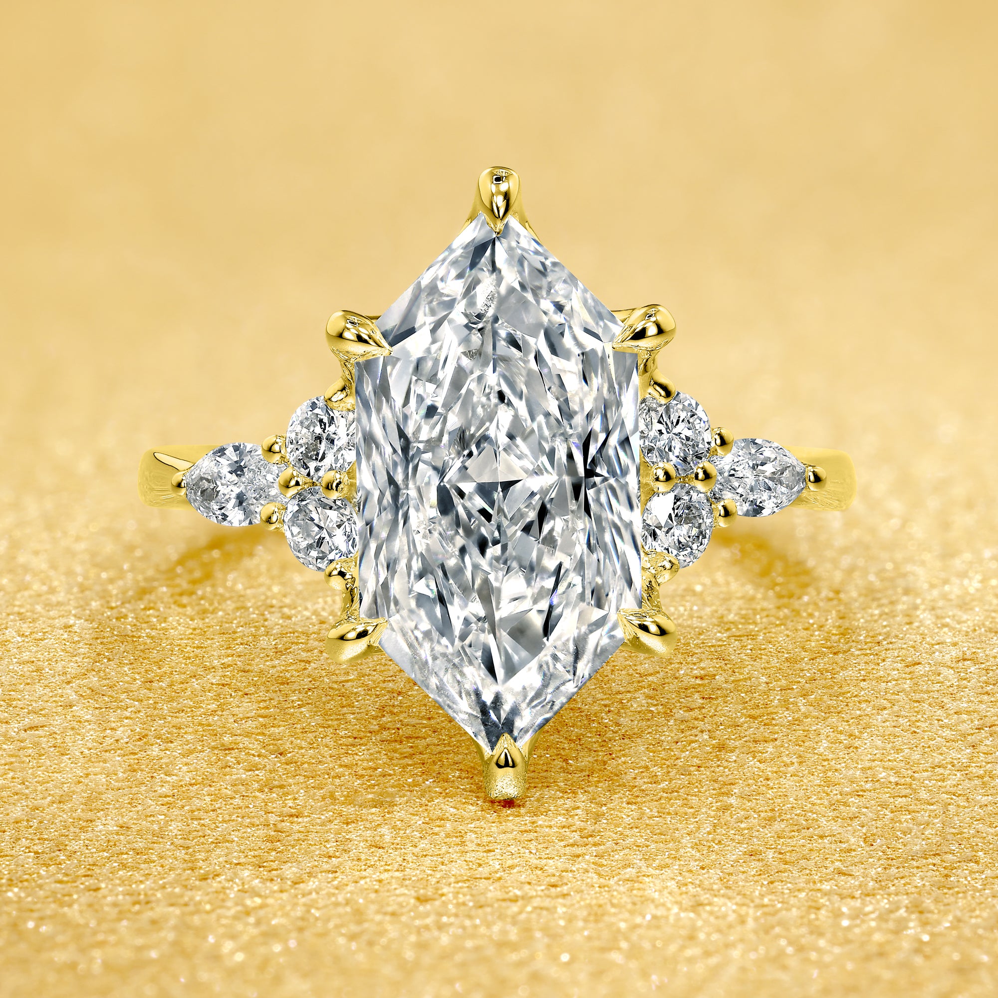Leia 3ct Elongated Brilliant-cut Dutch Marquise-Cut Lab-Grown Diamond Tulip Engagement Ring in 14K Gold, 18K Gold, or Platinum by Earthena Jewelry of Beverly Hills.