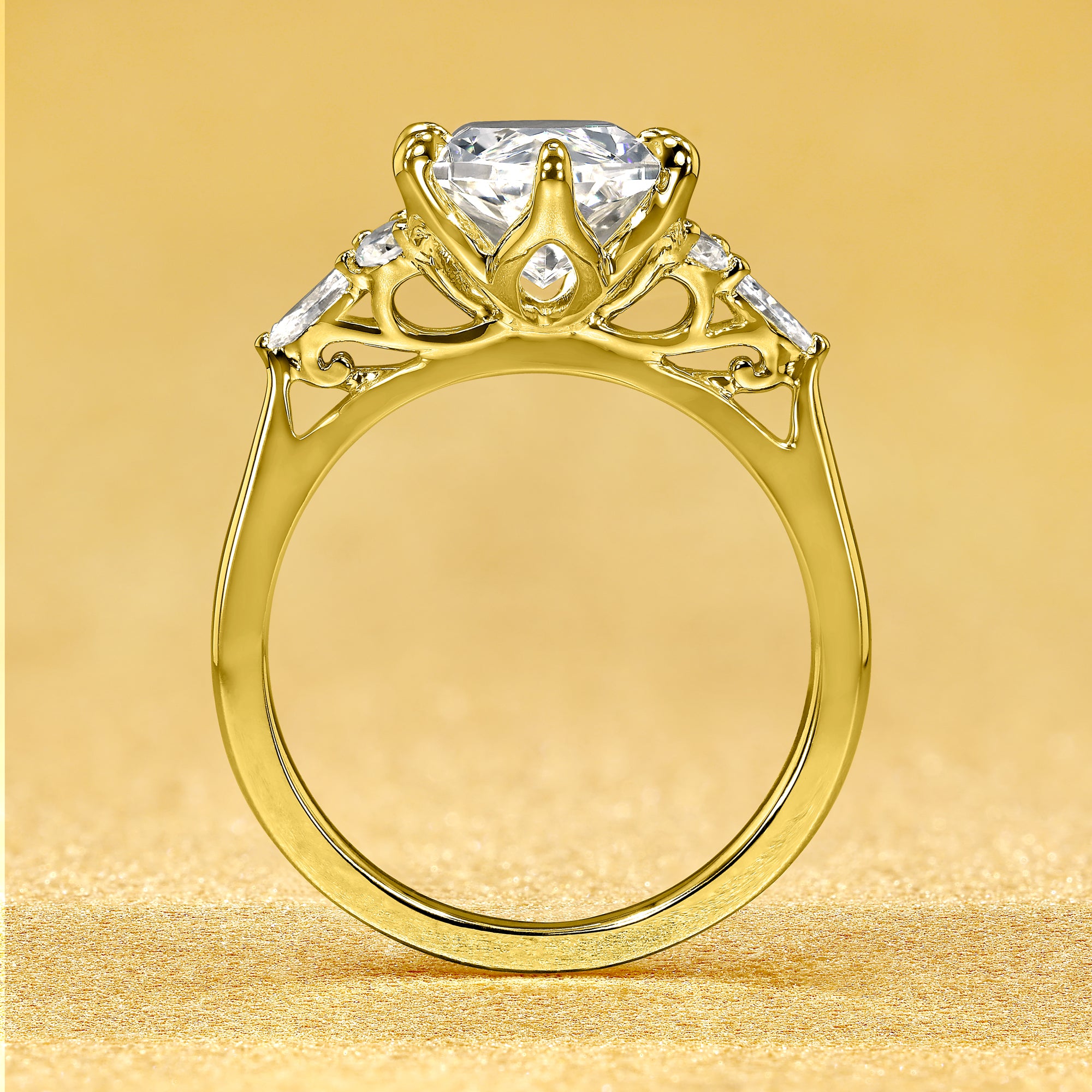 Leia 3ct Elongated Brilliant-cut Dutch Marquise-Cut Lab-Grown Diamond Tulip Engagement Ring in 14K Gold, 18K Gold, or Platinum by Earthena Jewelry of Beverly Hills.