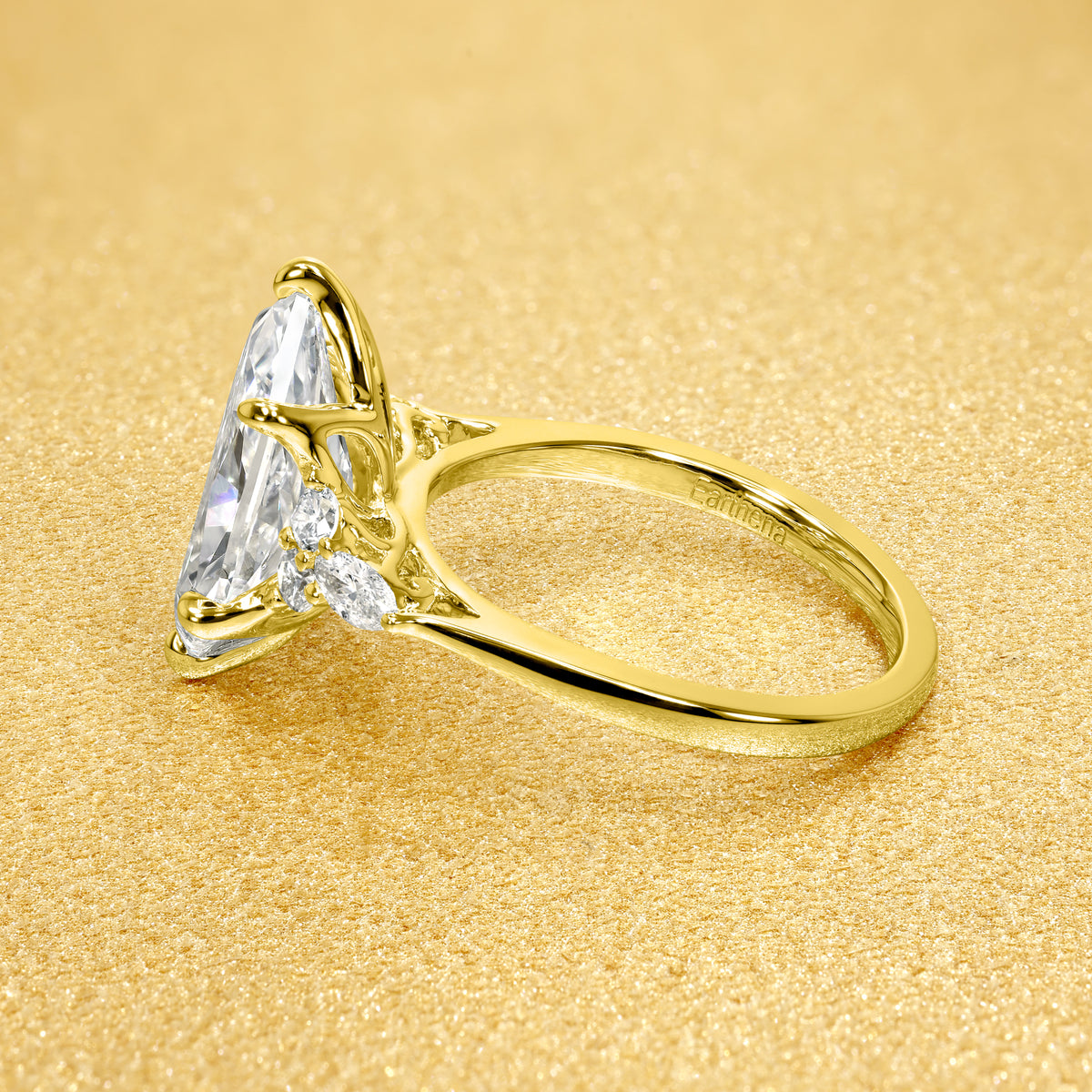 Leia 3ct Elongated Brilliant-cut Dutch Marquise-Cut Lab-Grown Diamond Tulip Engagement Ring in 14K Gold, 18K Gold, or Platinum by Earthena Jewelry of Beverly Hills.
