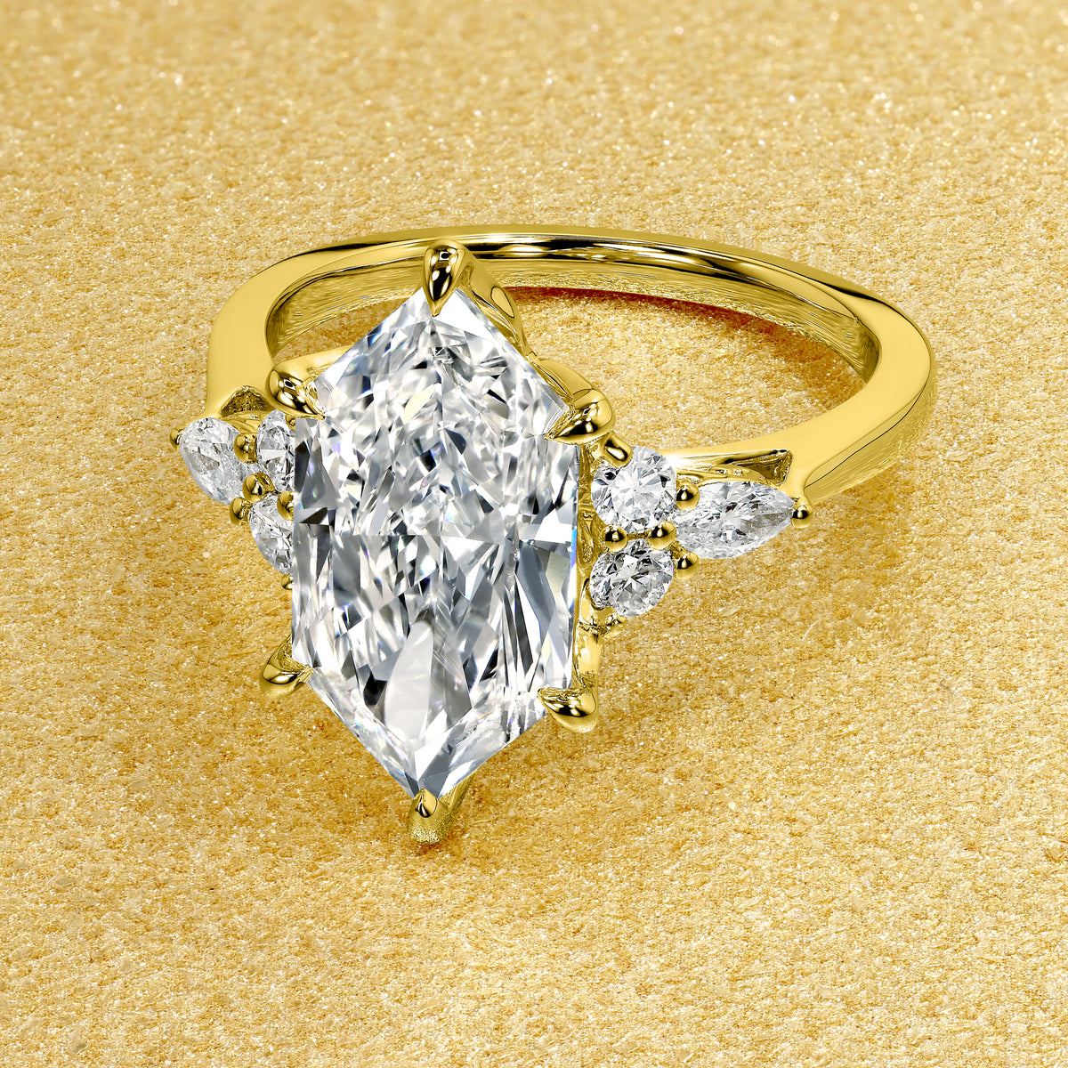 Leia 3ct Elongated Brilliant-cut Dutch Marquise-Cut Lab-Grown Diamond Tulip Engagement Ring in 14K Gold, 18K Gold, or Platinum by Earthena Jewelry of Beverly Hills.