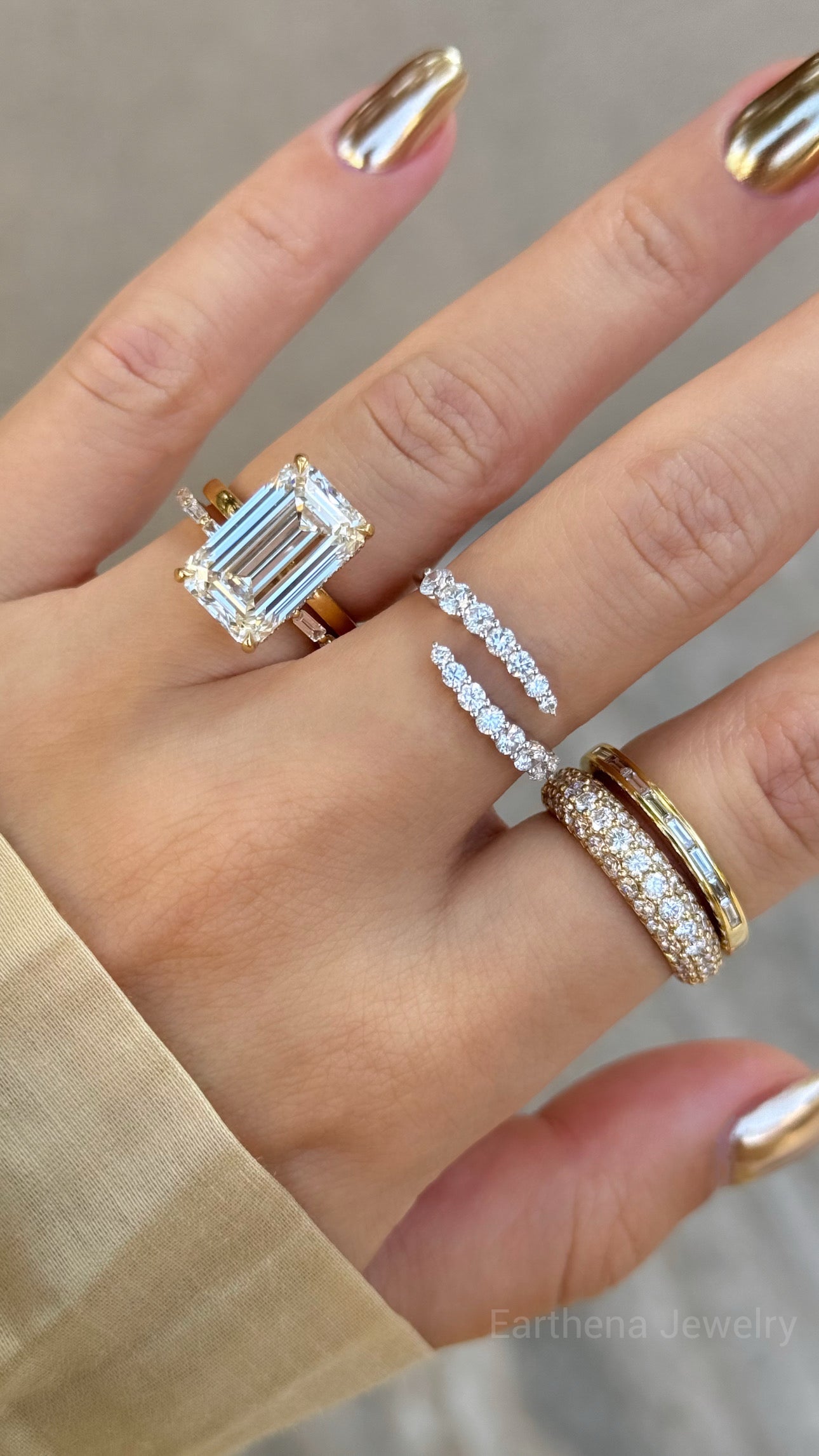 The Audrey, Graduated Bypass Diamond Wrap Band is handcrafted in 14K gold, 18K gold, or Platinum handcrafted by Earthena Jewelry of Beverly Hills.