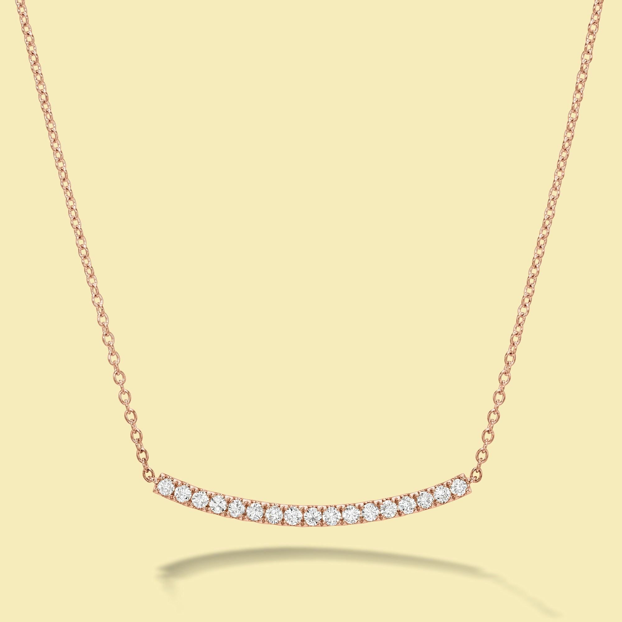 The Ace, Curved Bar Diamond Necklace is handcrafted in 14K Gold, 18K Gold, or Platinum by Earthena Jewelry in Los Angeles